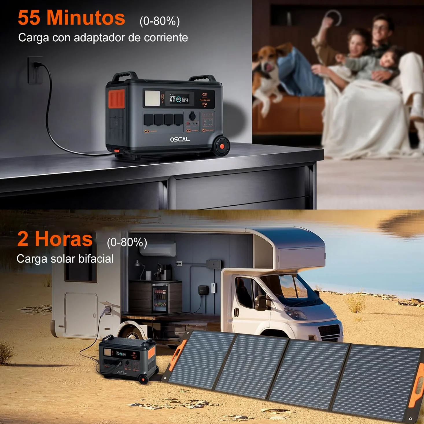 PowerMax 3600SE 3600W (7200W Pico) Estación de Energia Portatil, 3600Wh Generador Solar, Carga Rápida 1h, Batería LiFePO4, UPS, 14 Puertos, Power Station para Camping, Caravana, Hogar