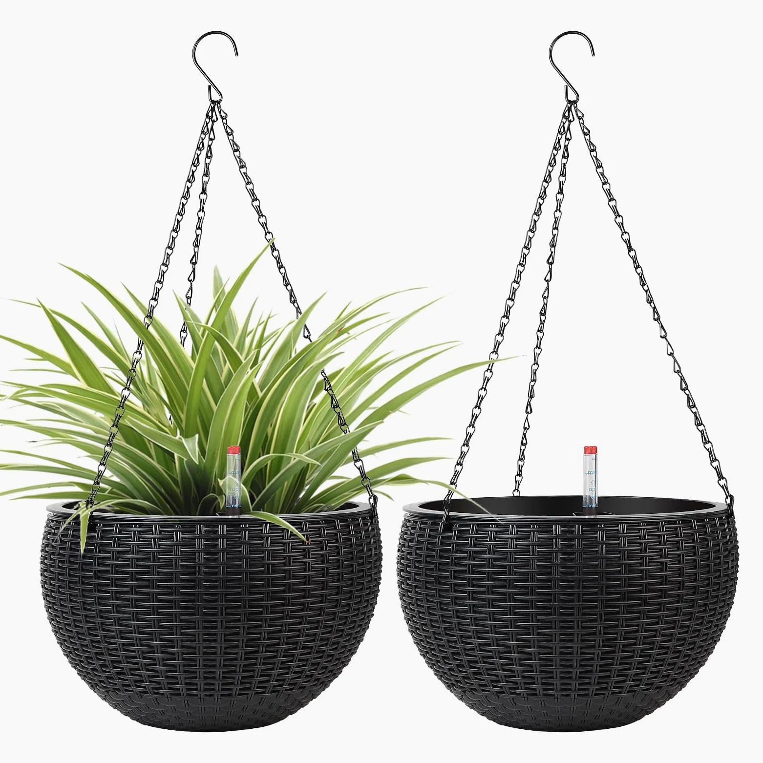 CPROSP 2pcs 28cm Auto-Riego Jardinera Colgante con Indicadores de Nivel de Agua y Ganchos De Cadena, Autorriego Maceta Colgante, Jardinera De Riego Maceta Auto para Exteriores, Techos, Balcones Negro