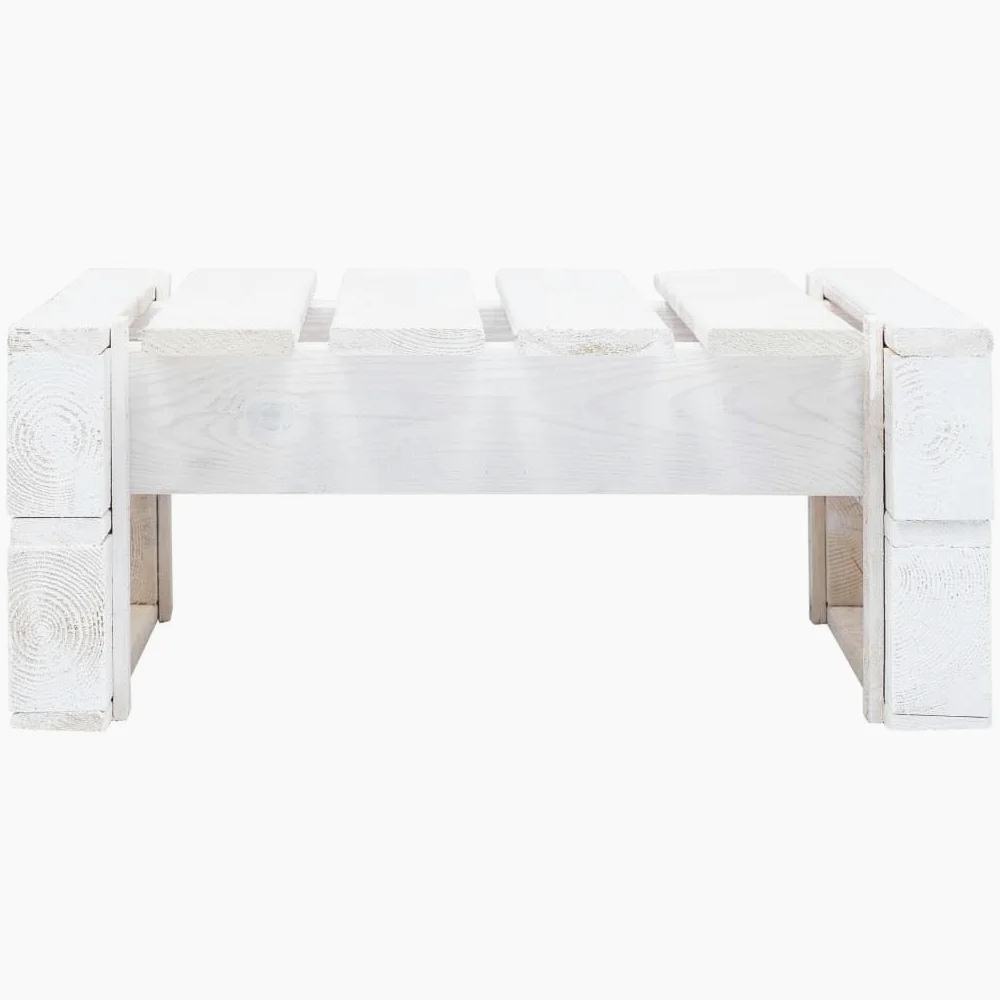 Mesa Centro Palets Jardín Otomana Palés Exterior Reposapiés Mueble Pallet Patio Terraza Madera Pino Impregnada Blanca