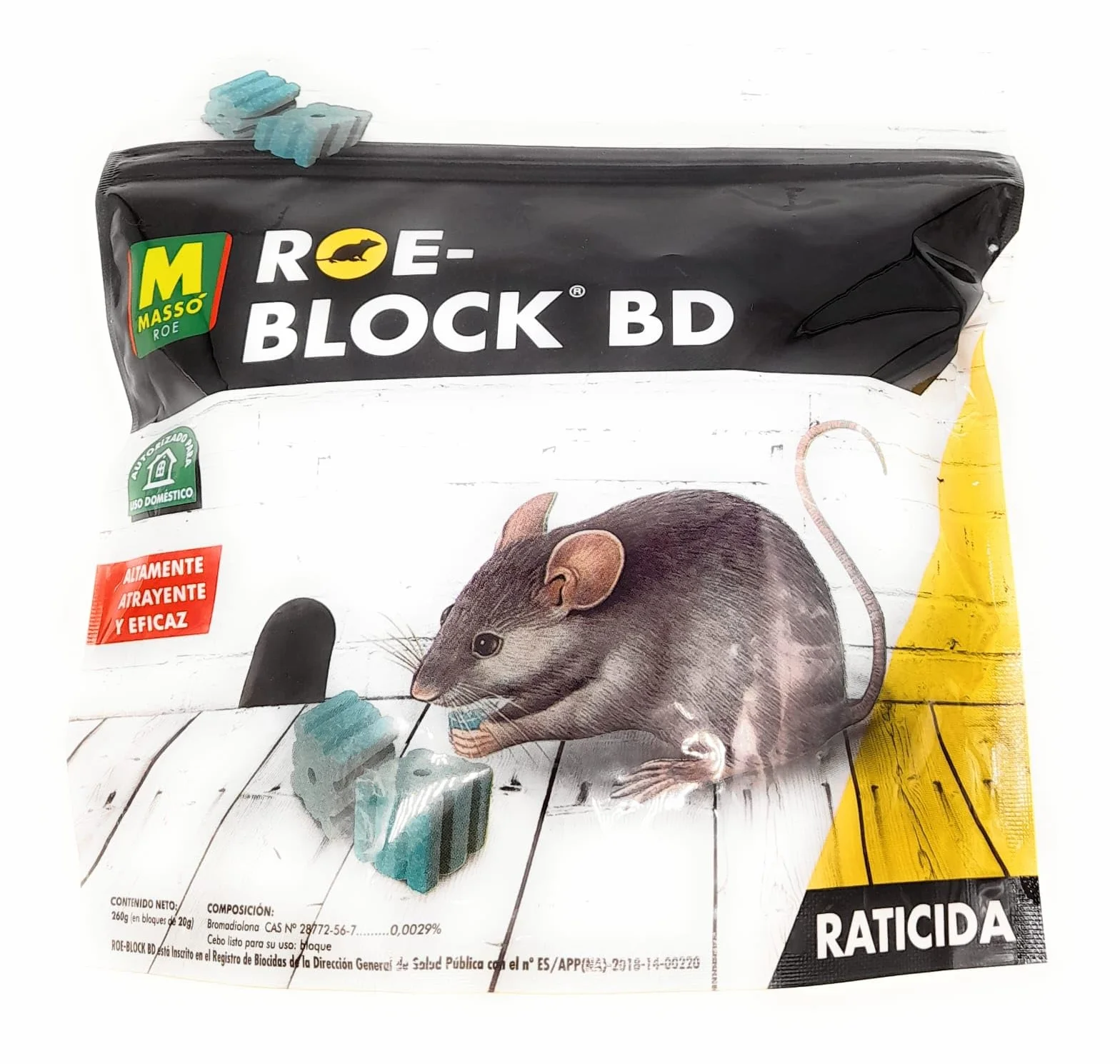 Raticida Roe-Block Bd en bloque de 260 gr. + 2 guantes de regalo