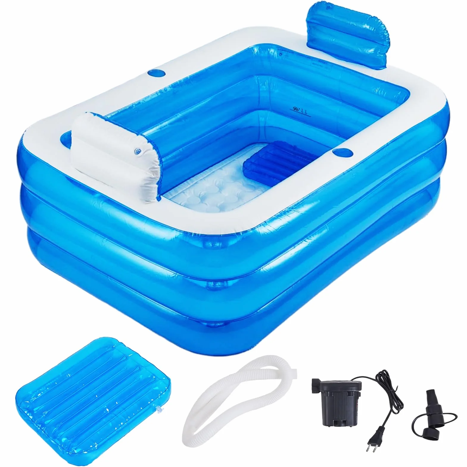 Piscina inflable, bañera plegable inflable para adultos, piscina infantil para balcón, jardín, piscina rectangular con gran respaldo trasero asiento y soporte para