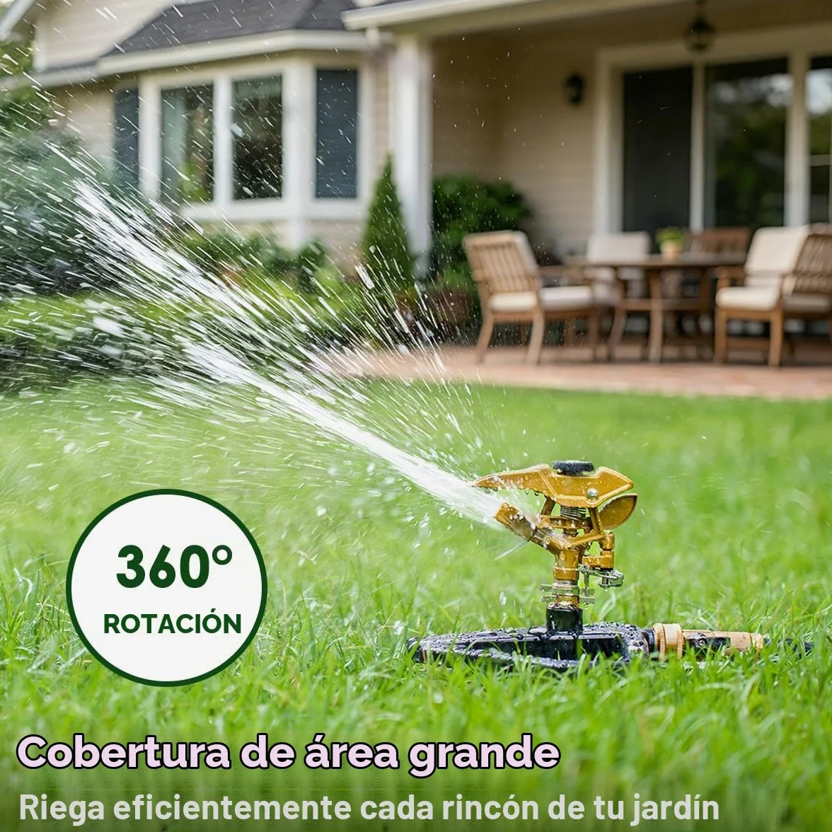 FANHAO Aspersor de Impacto Pesado para Césped con Base metálica, Cabezal Pulsante Ajustable de 360°, Cubre hasta 540 m² para Jardín, Patio y Parterre