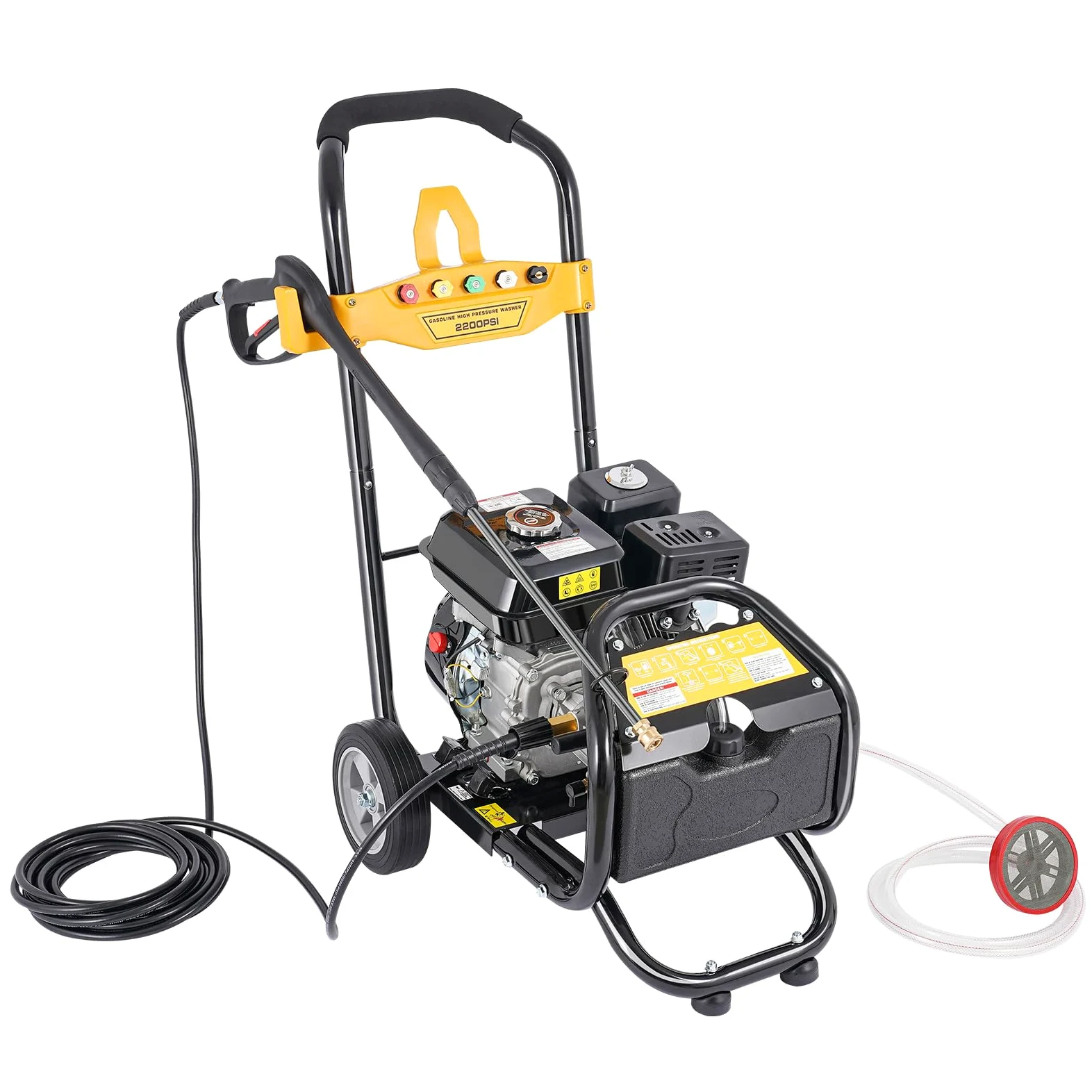 Limpiador de alta presión de gasolina de 2200 PSI Pressure Washer, 7,5 CV 3400 rpm, limpiador de alta presión con manguera de 8 m + 5 boquillas, autocebante + conector de grifo, para coche, patio o