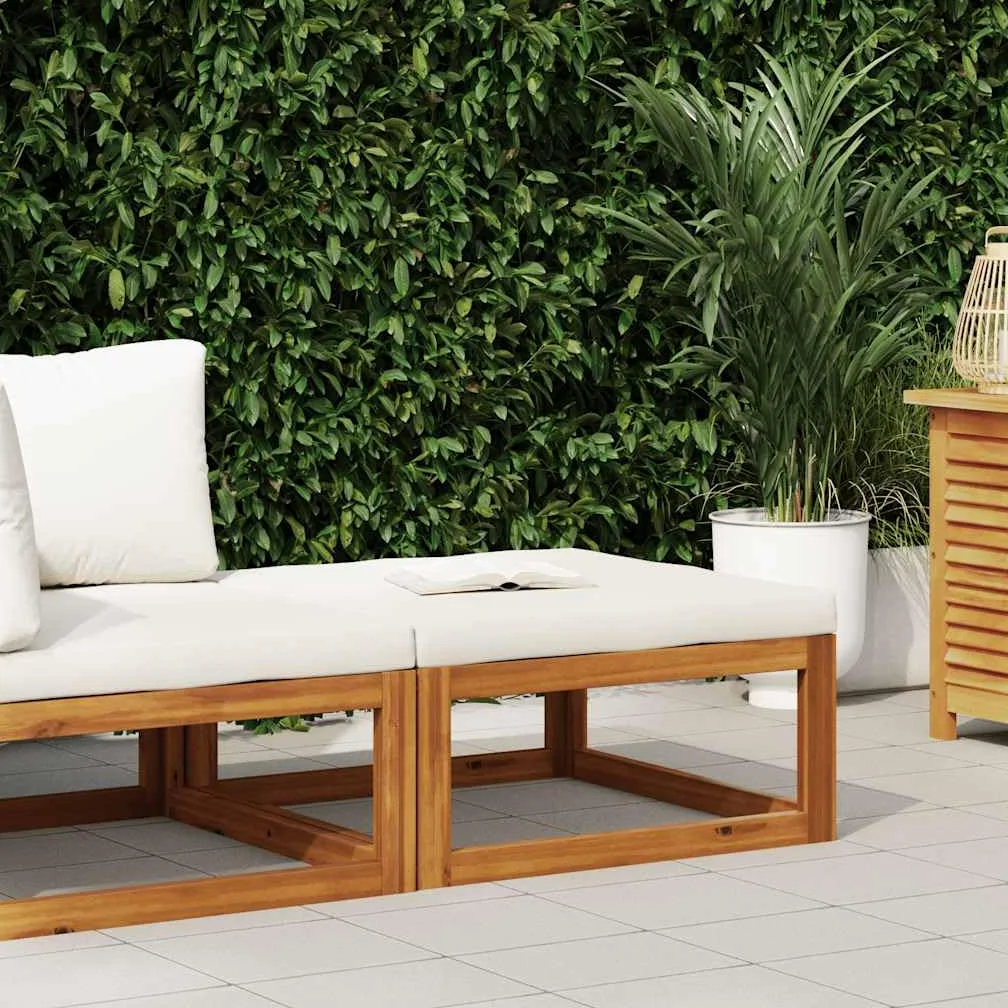 vidaXL Reposapiés con Cojín Taburete Jardín Madera Maciza de Acacia Blanco Crema