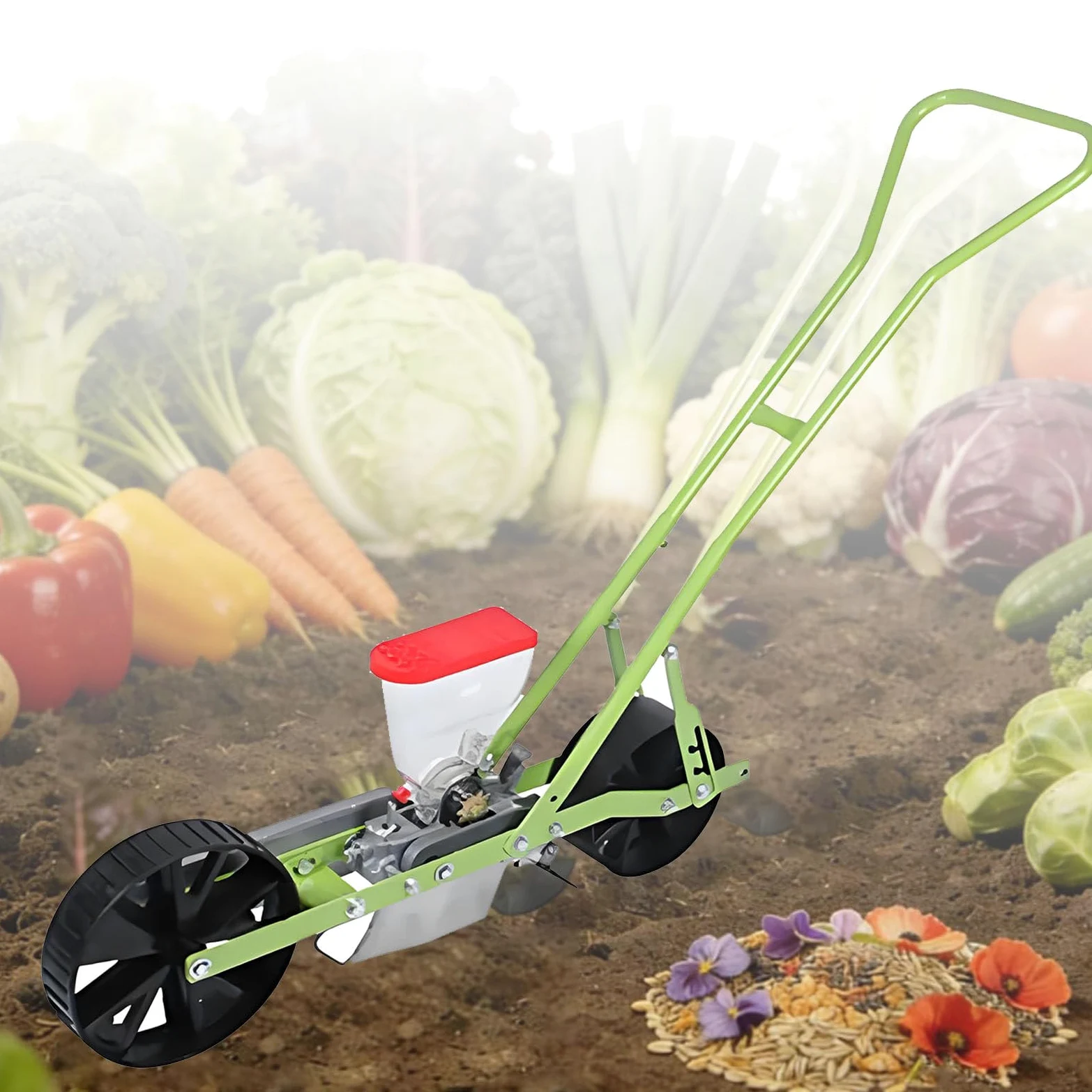 Sembradora manual de precisión para semillas de hortalizas, cacahuete, maíz, frijoles, máquina de siembra manual ajustable de 2 filas, esparcidor de semillas de jardín para plantar simultáneamente