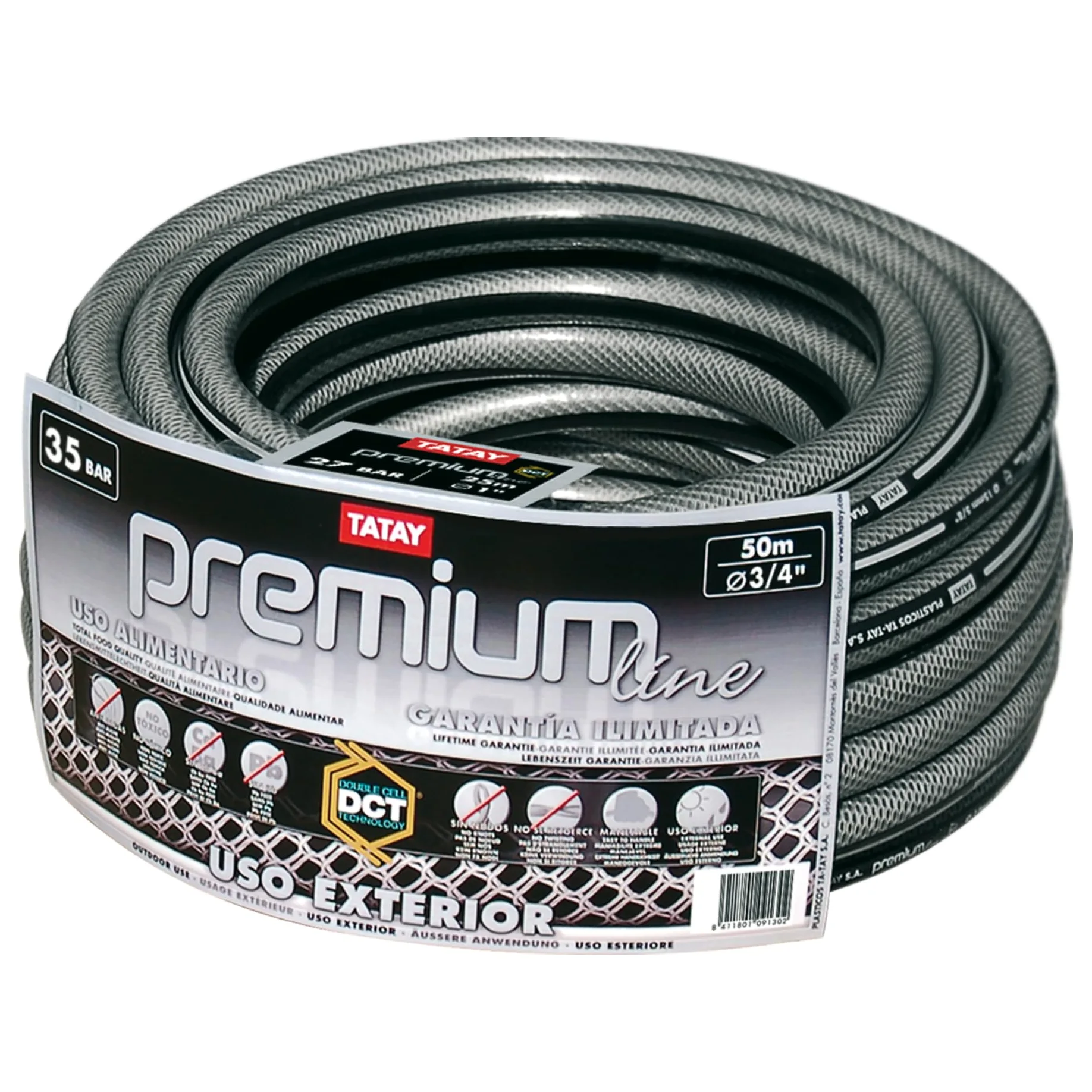 Tatay Manguera de Jardín Premium, 25 Metros, 1" 25mm de Díametro, de 4 Capas PVC Poliester, Resistencia 27 Bares y -20º a 60º, Antitorsión, Libre de BPA.