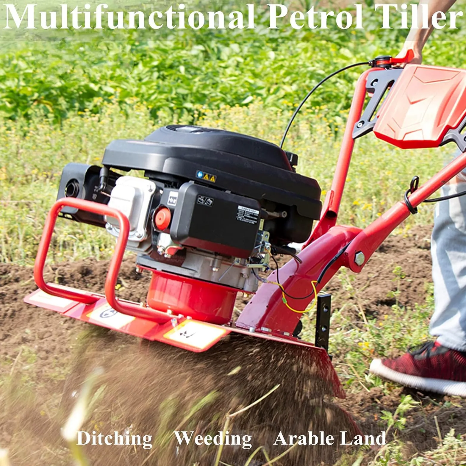 Motocultor De Gasolina para Jardín, Motocultor De Gasolina para Trabajo Pesado, con 4 Cuchillas, Profundidad De Labranza Ajustable, Motocultor De Gasolina De 2 Tiempos, Motocultor De Gasolina