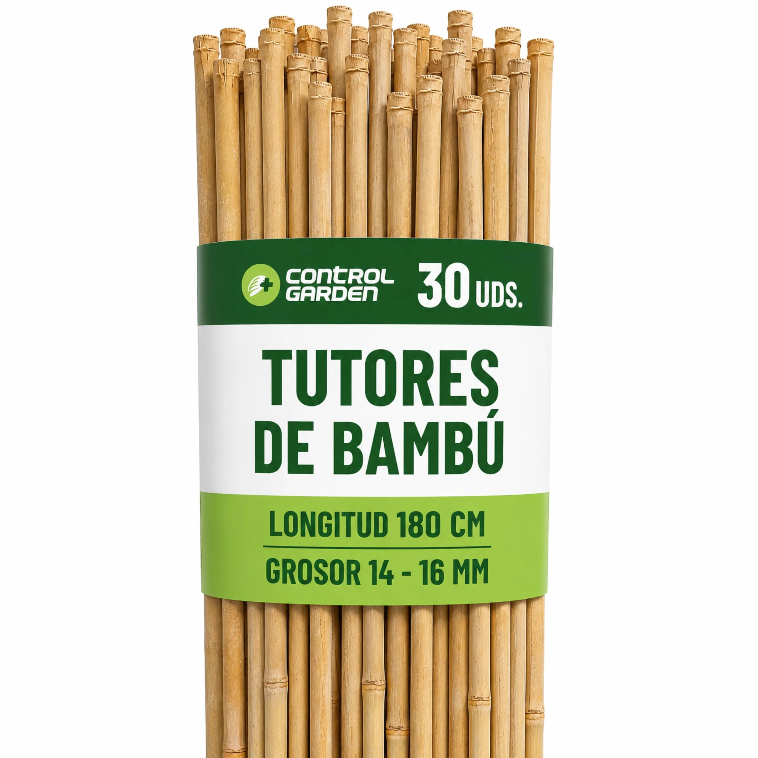 CONTROL GARDEN 30 Tutores de Bambu para Plantas 180 cm Grosor 14-16 cm | Cañas Estacas Natural para Tomateras, Enredaderas y Sujetar Cultivos | Varas Resistentes Huerto y Jardin