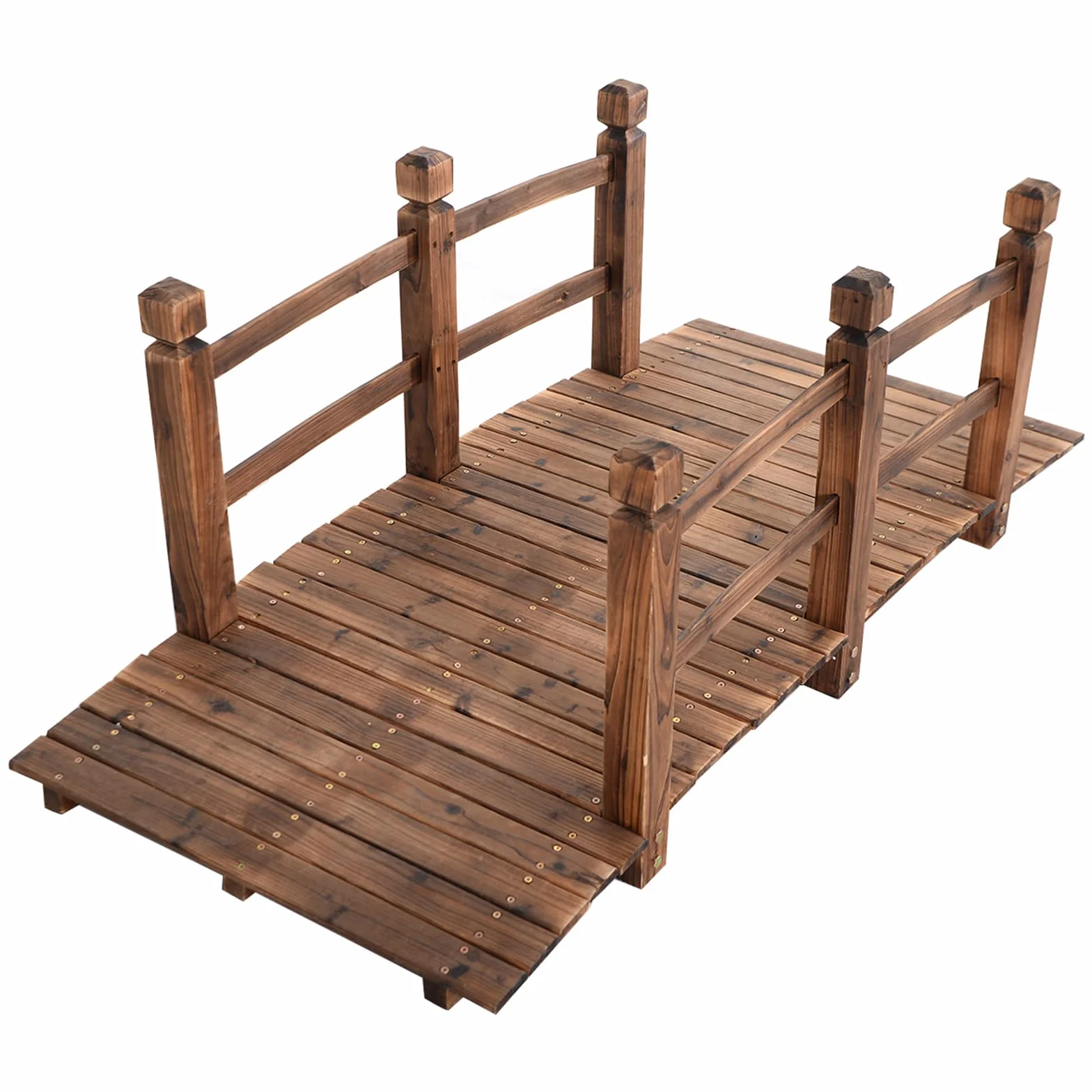 COSTWAY Puente de Jardín Madera para Estanque Jardín Hogar Decorativo con Barandilla 150x67x55 cm (Marrón)