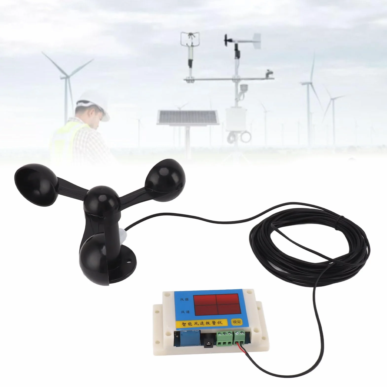 Medidor de Velocidad del Viento, Anemómetro de Grúa Torre de 3 Aspas de Ventilador, Dispositivo de Alarma de Velocidad del Viento USB de 5 V de Alta Precisión con Función de