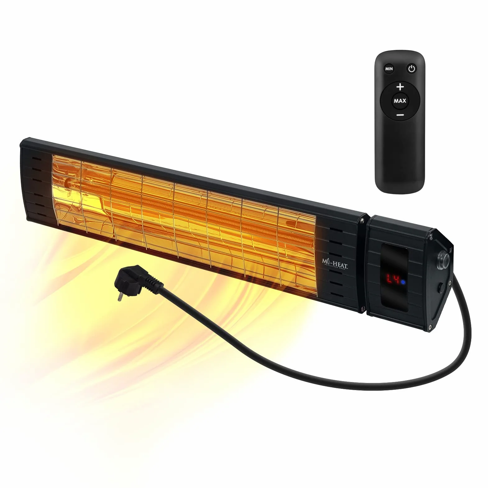 Mi-Heat Calefactor radiante por infrarrojos WIH-2300R, 2300 vatios, 4 posiciones de calor, mando a distancia, carcasa metálica, IP65 Exterior