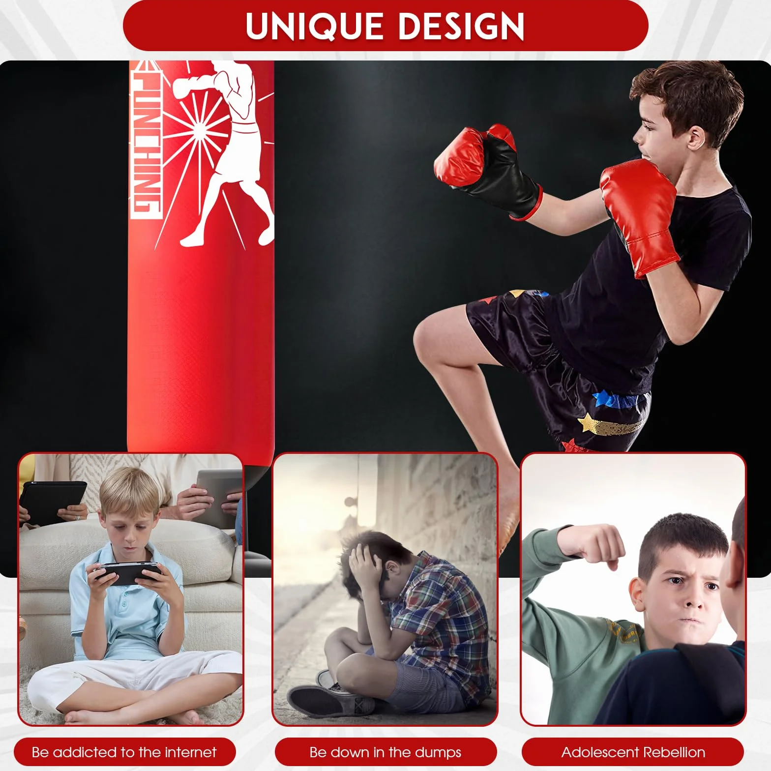 Qoosea Saco de Boxeo Niños 160cm Inflable de Pie con Guantes para Karate Kickboxing MMA 3-12 años