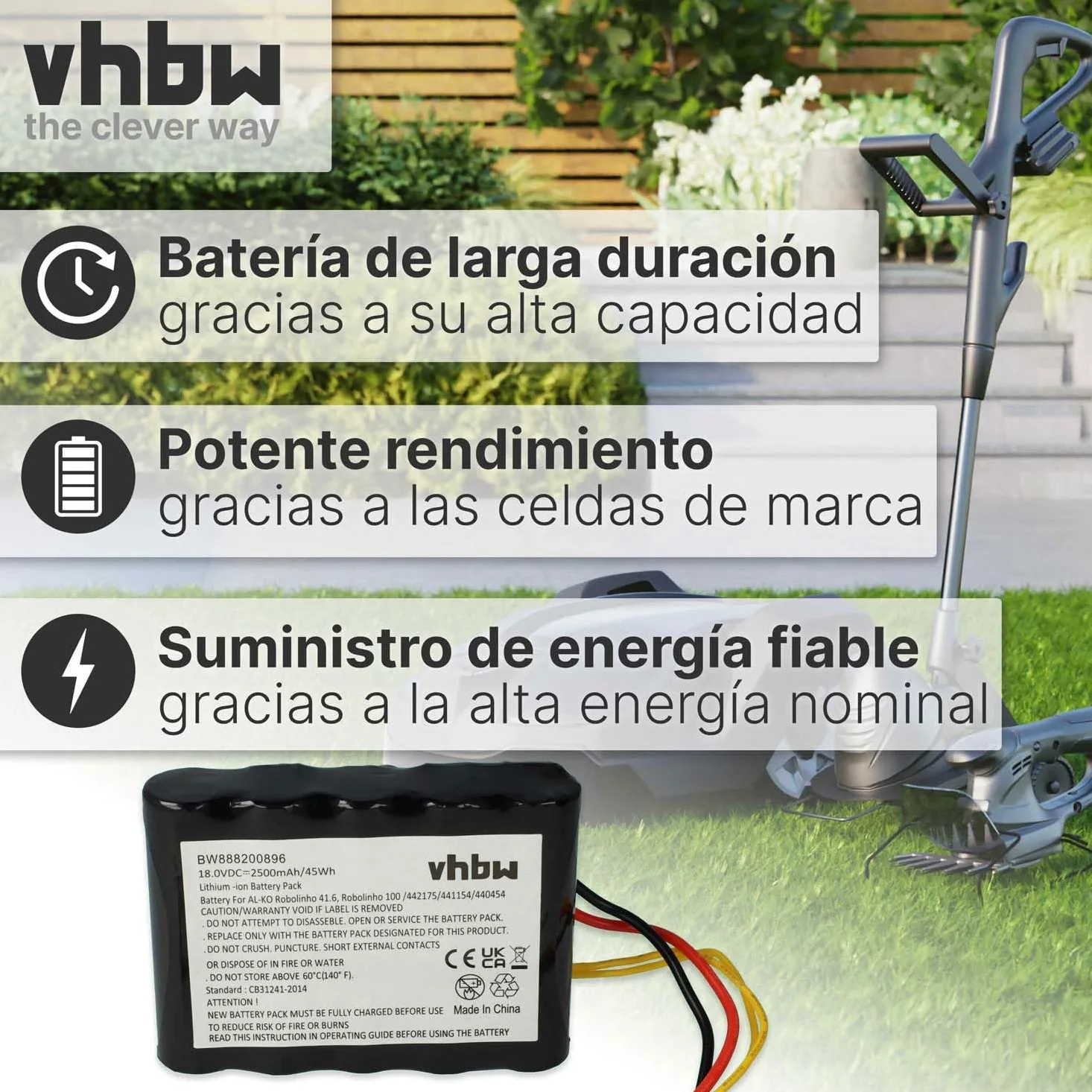 vhbw Batería Compatible con Kärcher RLM4 Robot cortacésped (2500 mAh, 18 V, Li-Ion)
