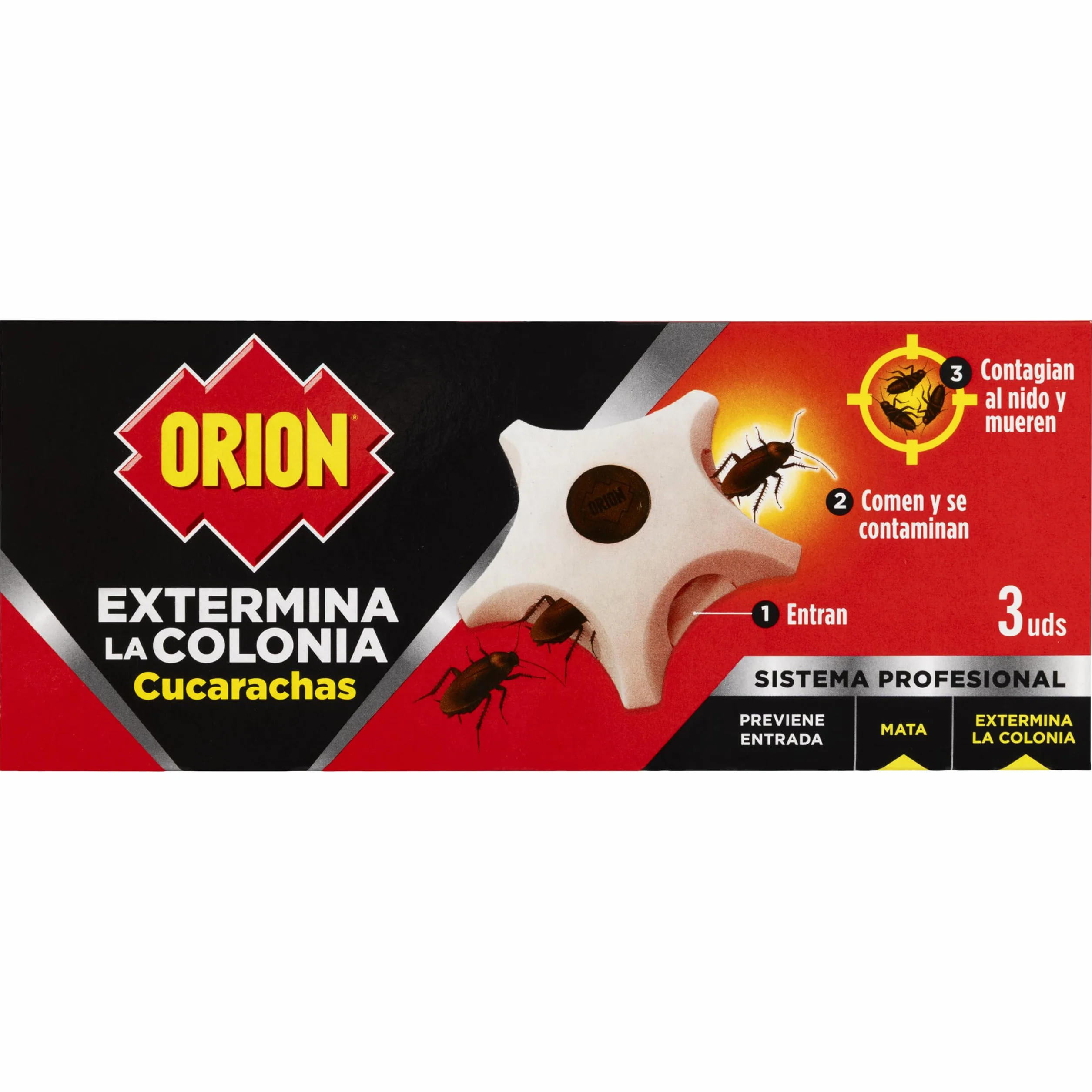 Orion - Cebo Mata Cucarachas, Elimina la Colonia y Nido, Gel de Alta Atracción, Eficacia profesional con Acción Prolongada - 3 uds