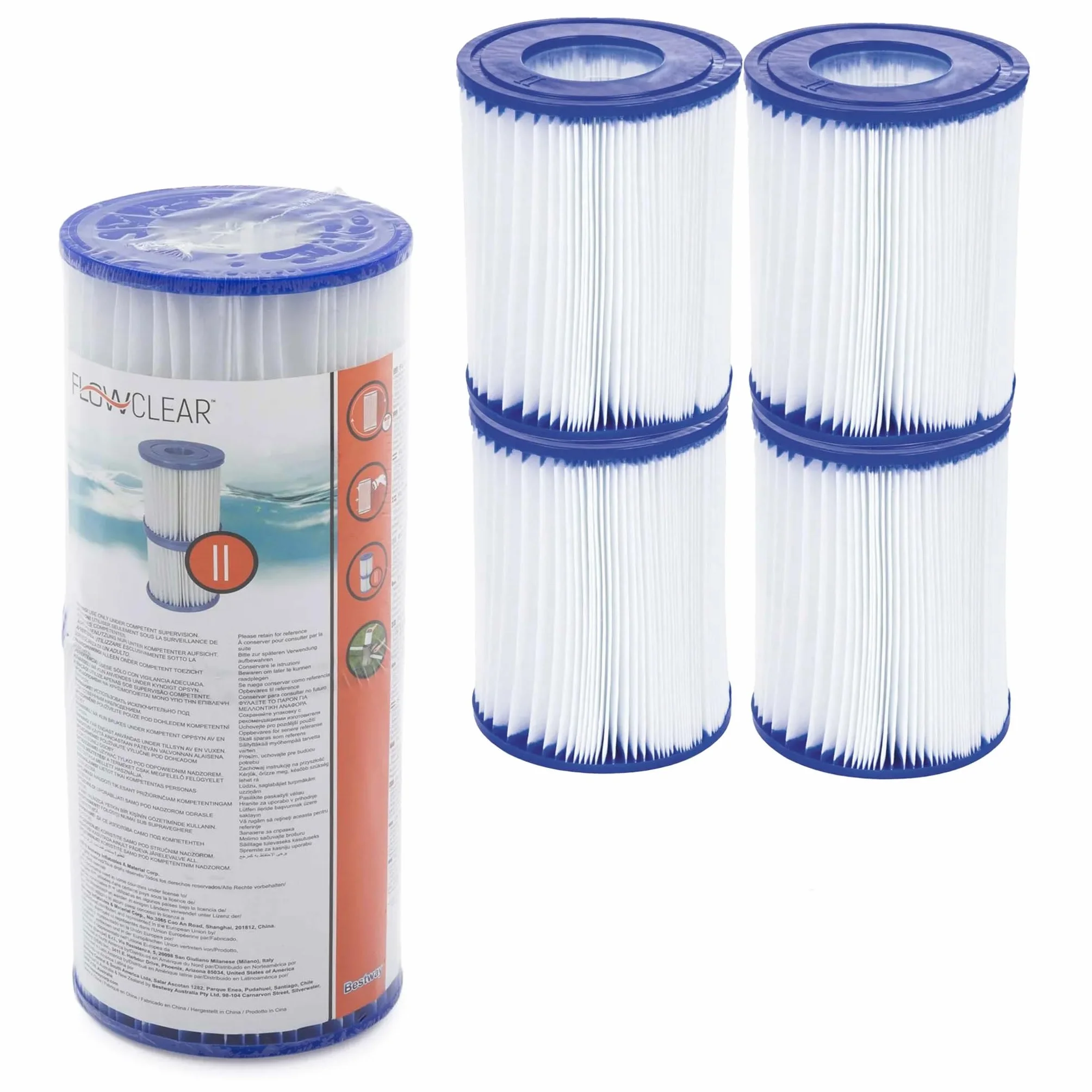Bestway - Lote de 4 Cartuchos de Filtro para Piscina, Bombas Intex Bestway/Talla 2