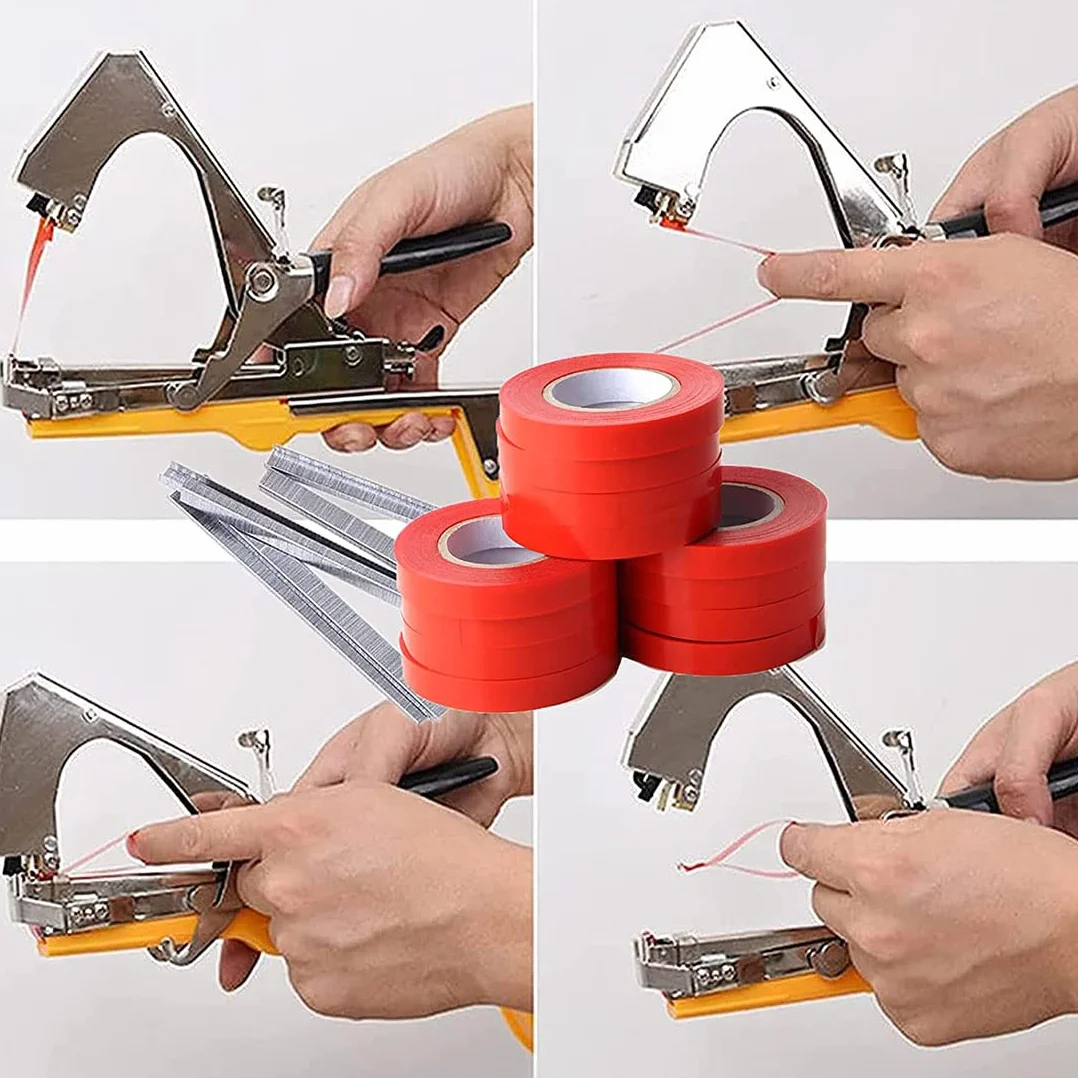 20 Rollos de Cinta para Atar Plantas + 10000 Grapas, Accesorios Universales para Máquina Atadora, Kit de Entutorado para Tomates, Vides, Pepinos, Flores, Ideal para Jardín e Invernadero