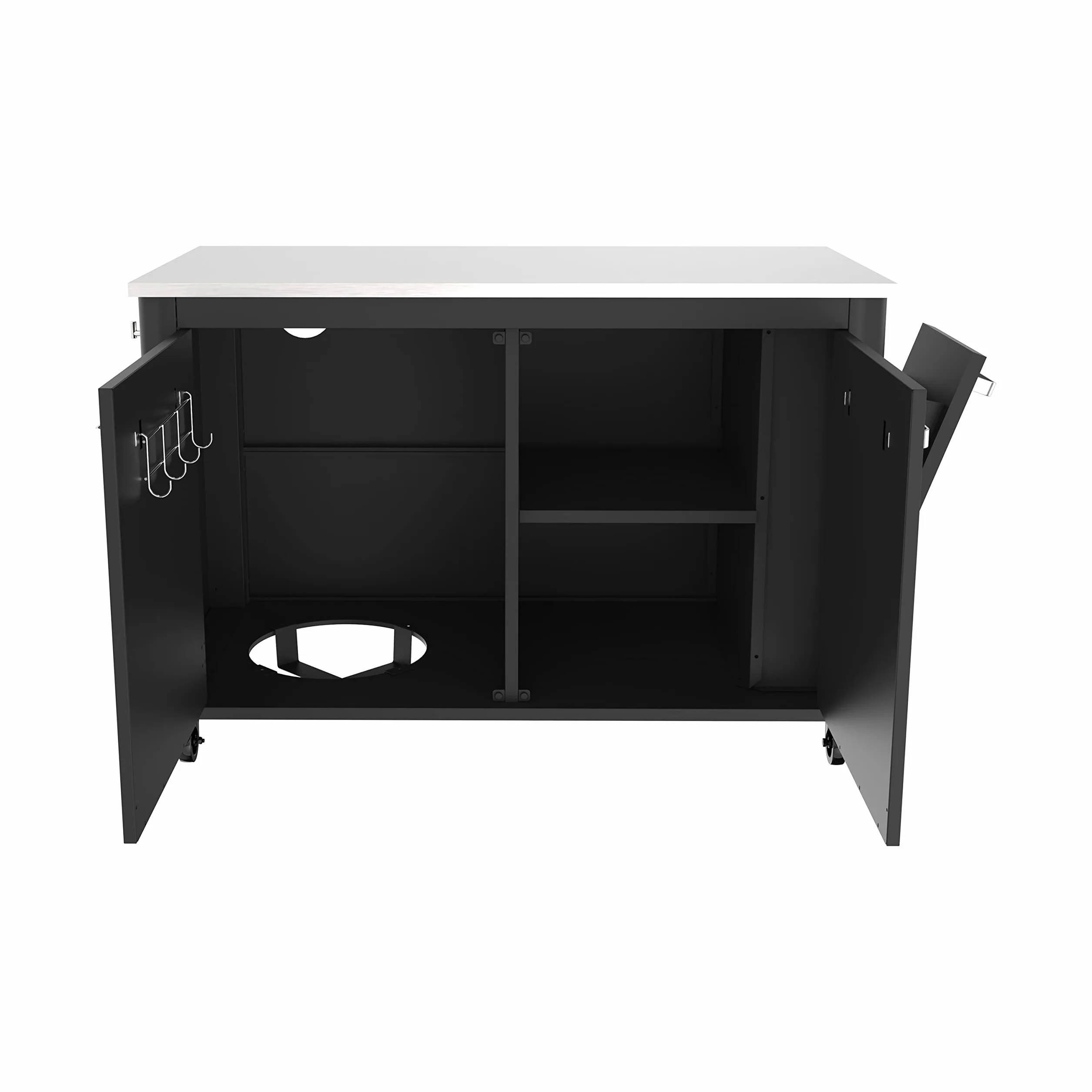 Cozze Mesa de exterior con sobre de acero inoxidable, 2 puertas y 4 ruedas acero inoxidable/negro/gris