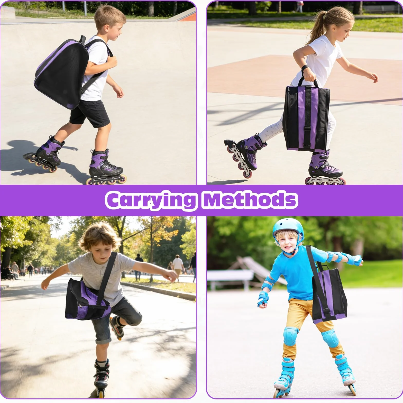 QKURT Bolsa de Patinaje para Niños con Correa Ajustable, Mochila para Patines de Hielo