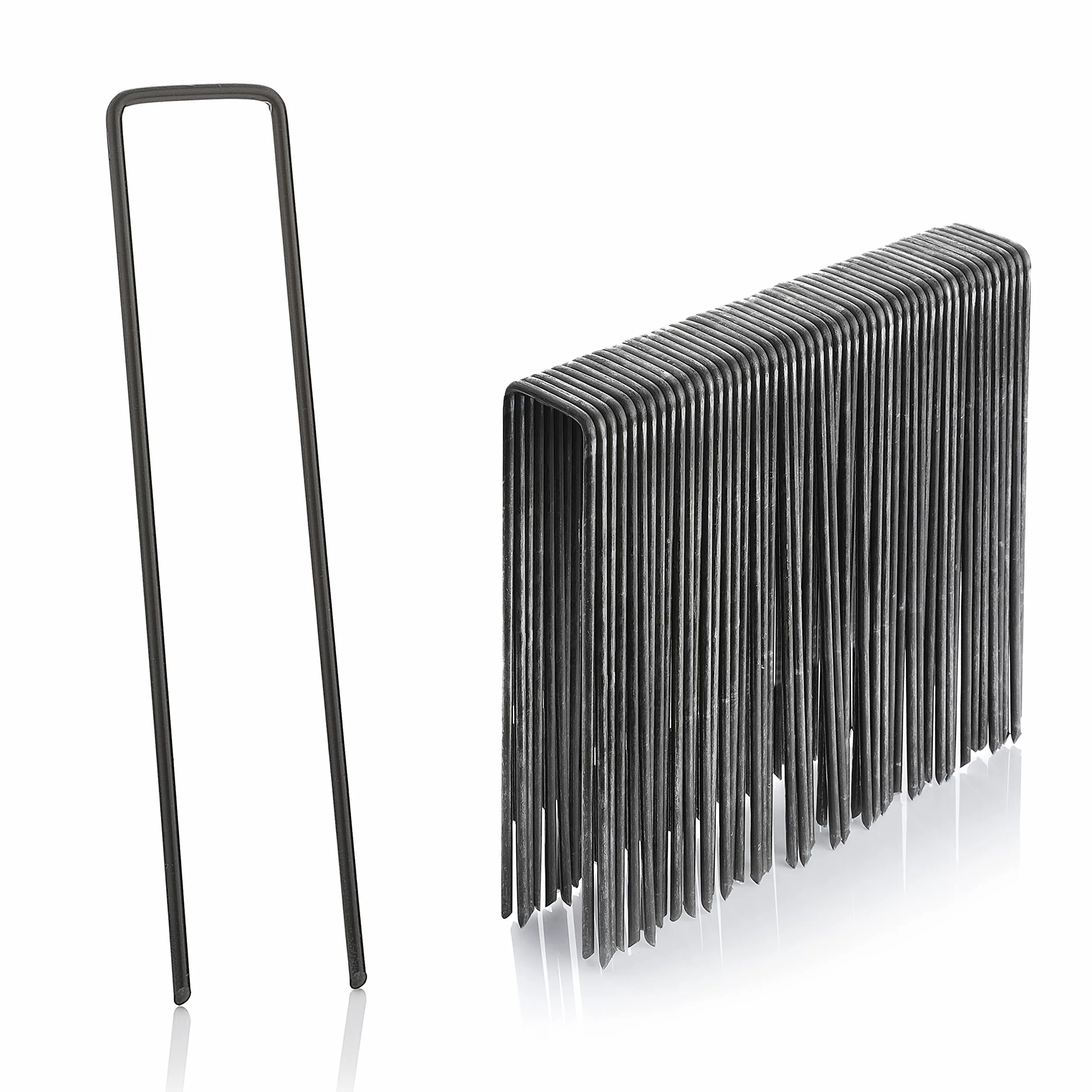 GardenMate Paquete de 50 Pinzas de Seguridad de jardín de Acero Multiusos en Forma de U de 150 mm, Ideales para asegurar Tela de Malas Hierbas, Tela de Paisaje, Redes, láminas de Suelo y Forro Polar,