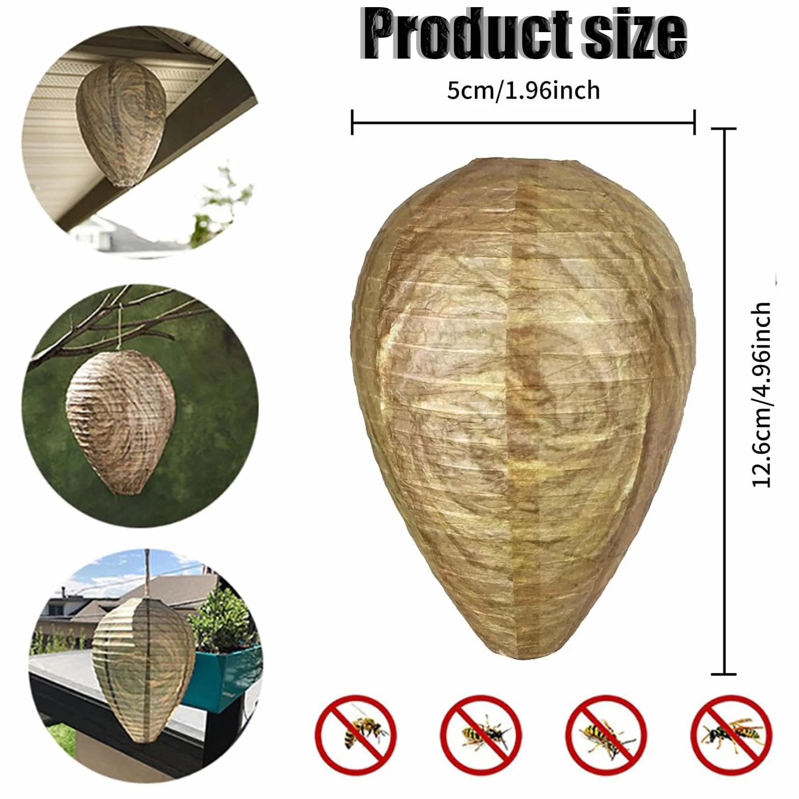 2 Unidades Señuelo Nido de Avispas para Colgar Exterior, Repelente Antiavispas Natural, Trampa Visual Disuasoria Falsa para Jardín, Terraza, Camping