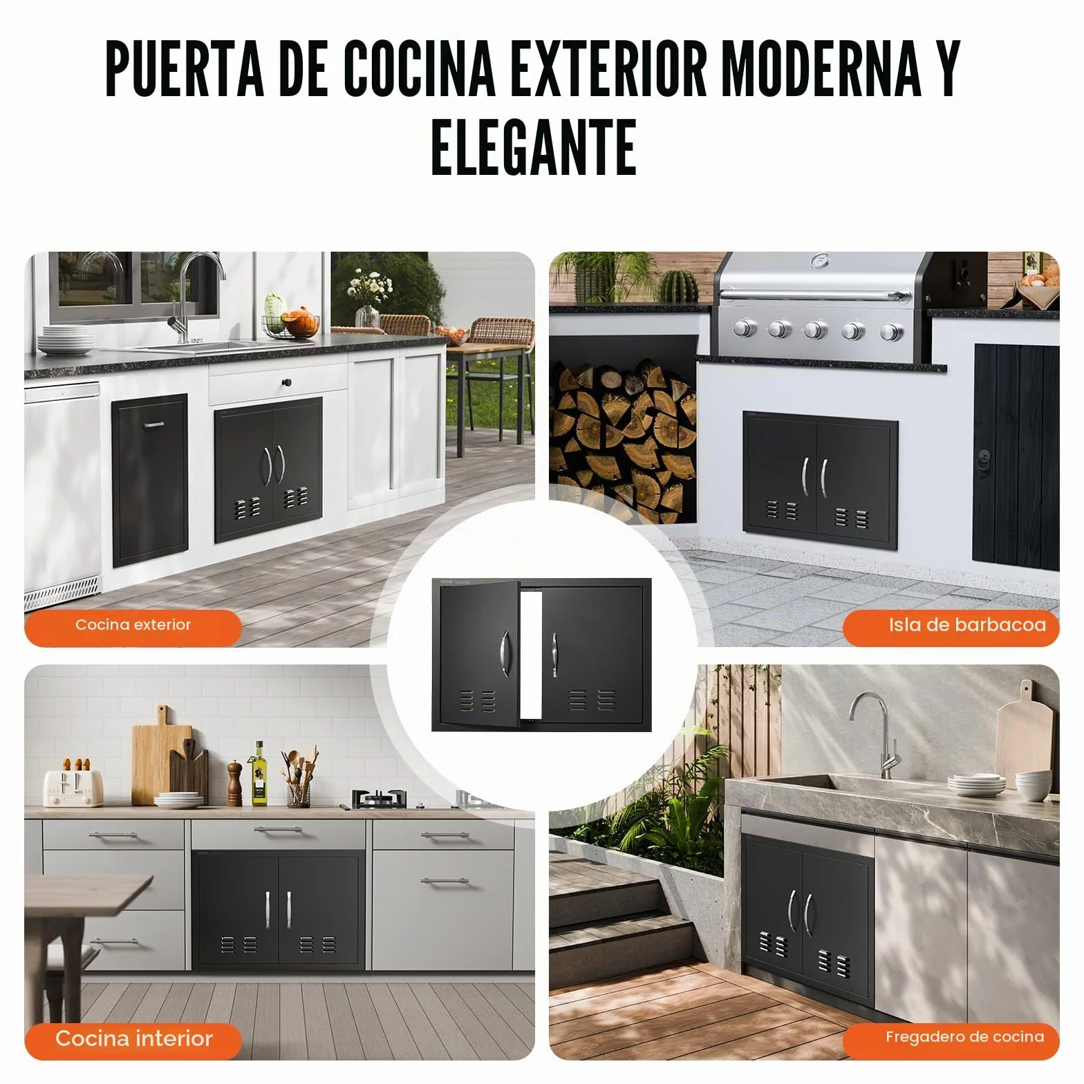 VEVOR Puerta de acceso para barbacoa, doble puerta de cocina de 30 pulgadas x 21 pulgadas, vertical con asas y ventilación, para isla de barbacoa, estación