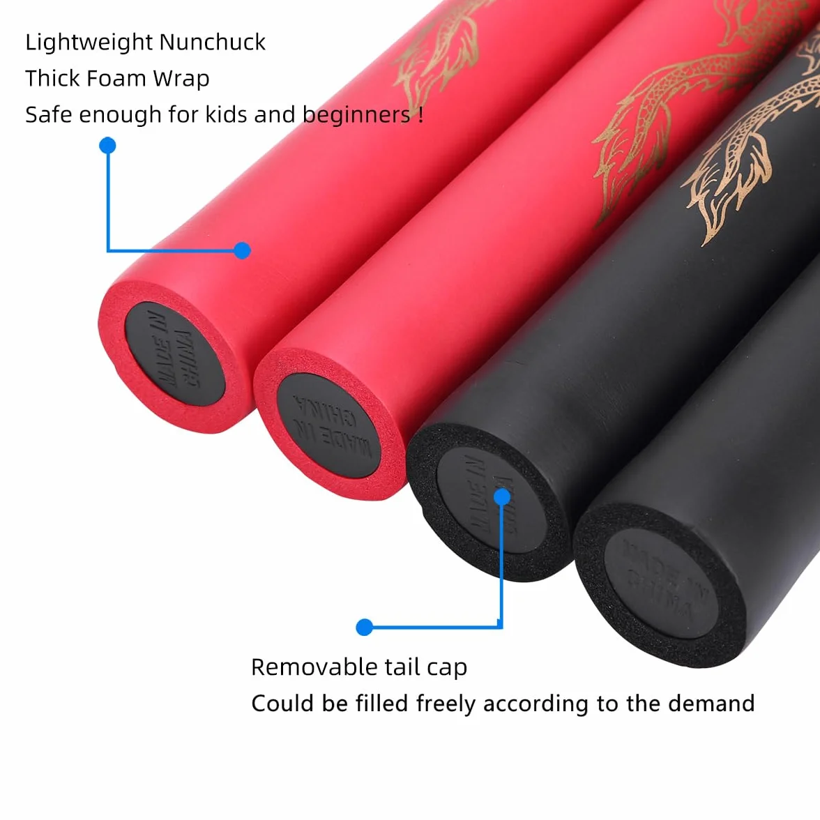Nunchakus de entrenamiento de espuma para principiantes y niños, 2 pares, palos gruesos con cadena giratoria de acero
