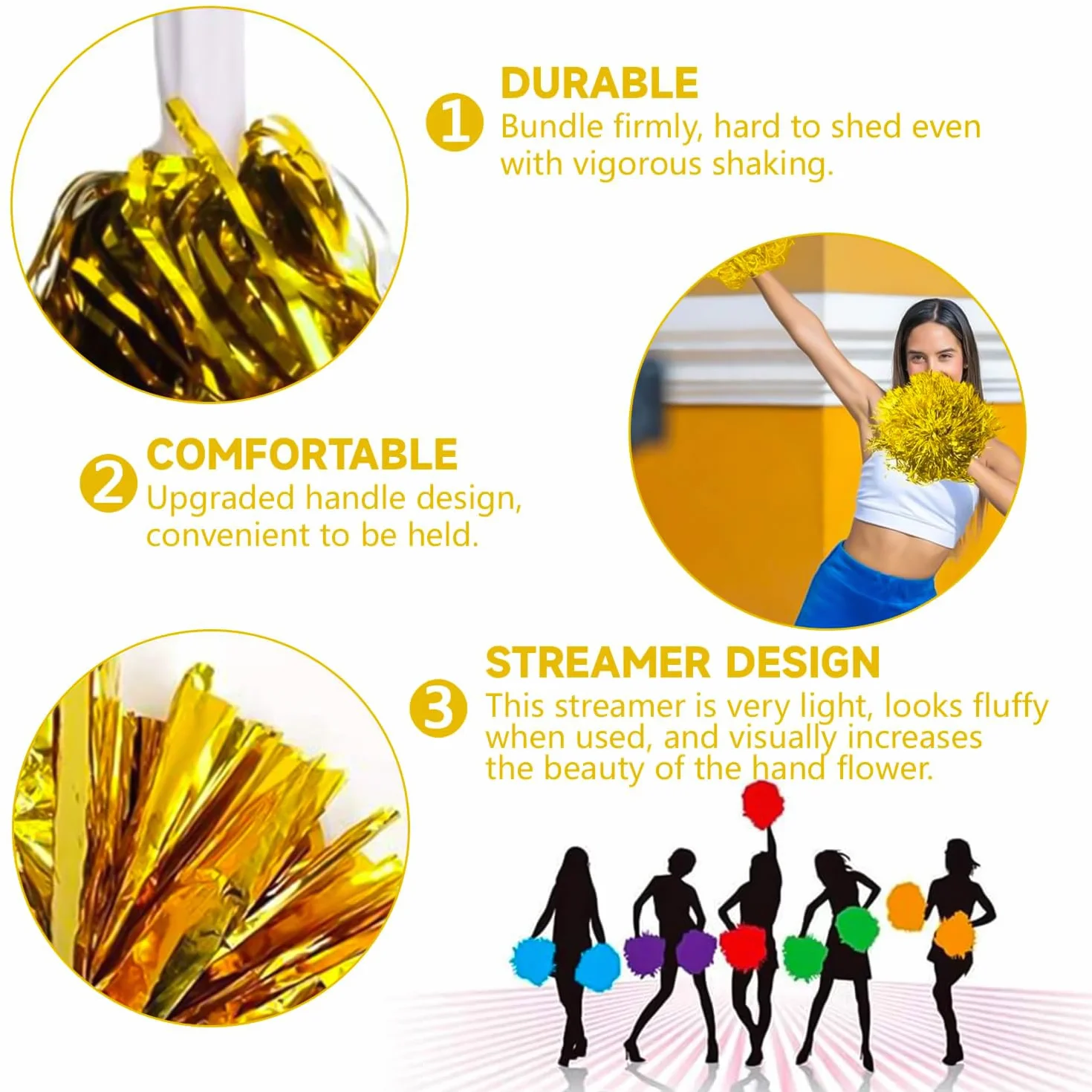 Pompones de Animadora con Mango, Plástico, para Competición Deportiva y Baile, 2 Piezas