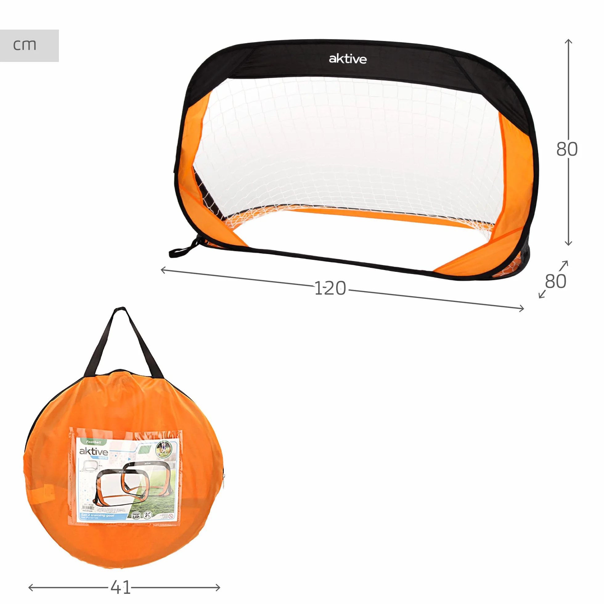 AKTIVE Set 2 plegables porterías de fútbol para niños 120x80x80 cm negro naranja