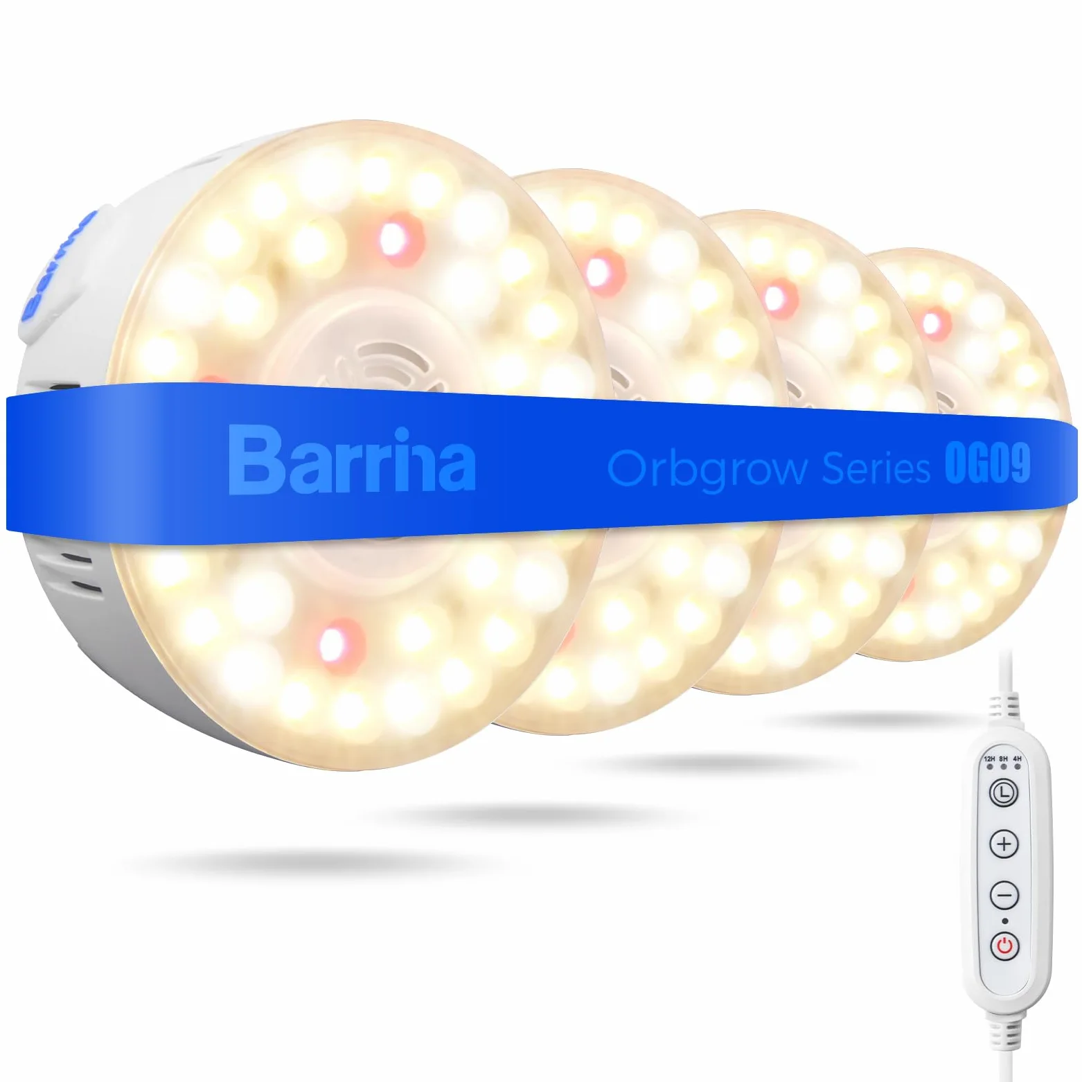 Barrina Orbgrow OG09 - Luz de cultivo con temporizador, LED rojos de 660 nm de 36 W (4 x 9 W, equivalente a 540 W), luz de espectro completo para plantas de interior, magnética y enlazable, 5 niveles