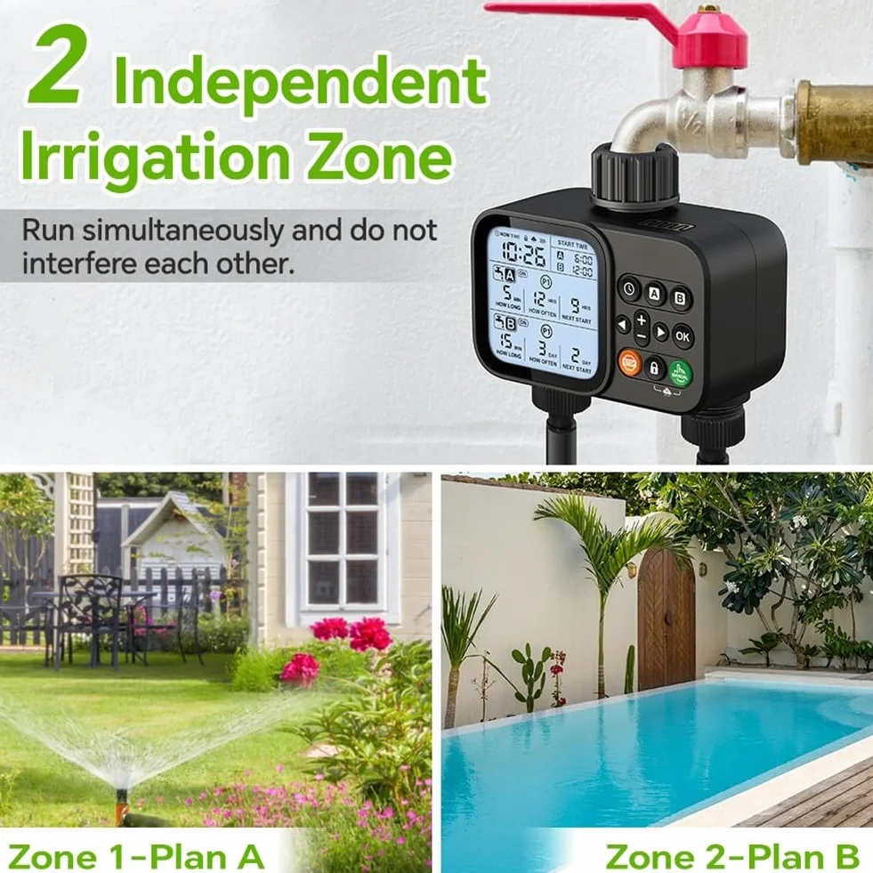 Temporizador de riego inteligente de doble salida controlador de riego automático y manual con modo de 8 horas para el cuidado de plantas de jardín