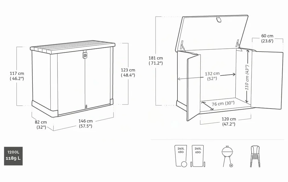 Keter Sio Pro -Cobertizo de jardín Exterior, Capacidad 1200L, Color Beige/Marrón, 145,5 x 82 x 123 cm
