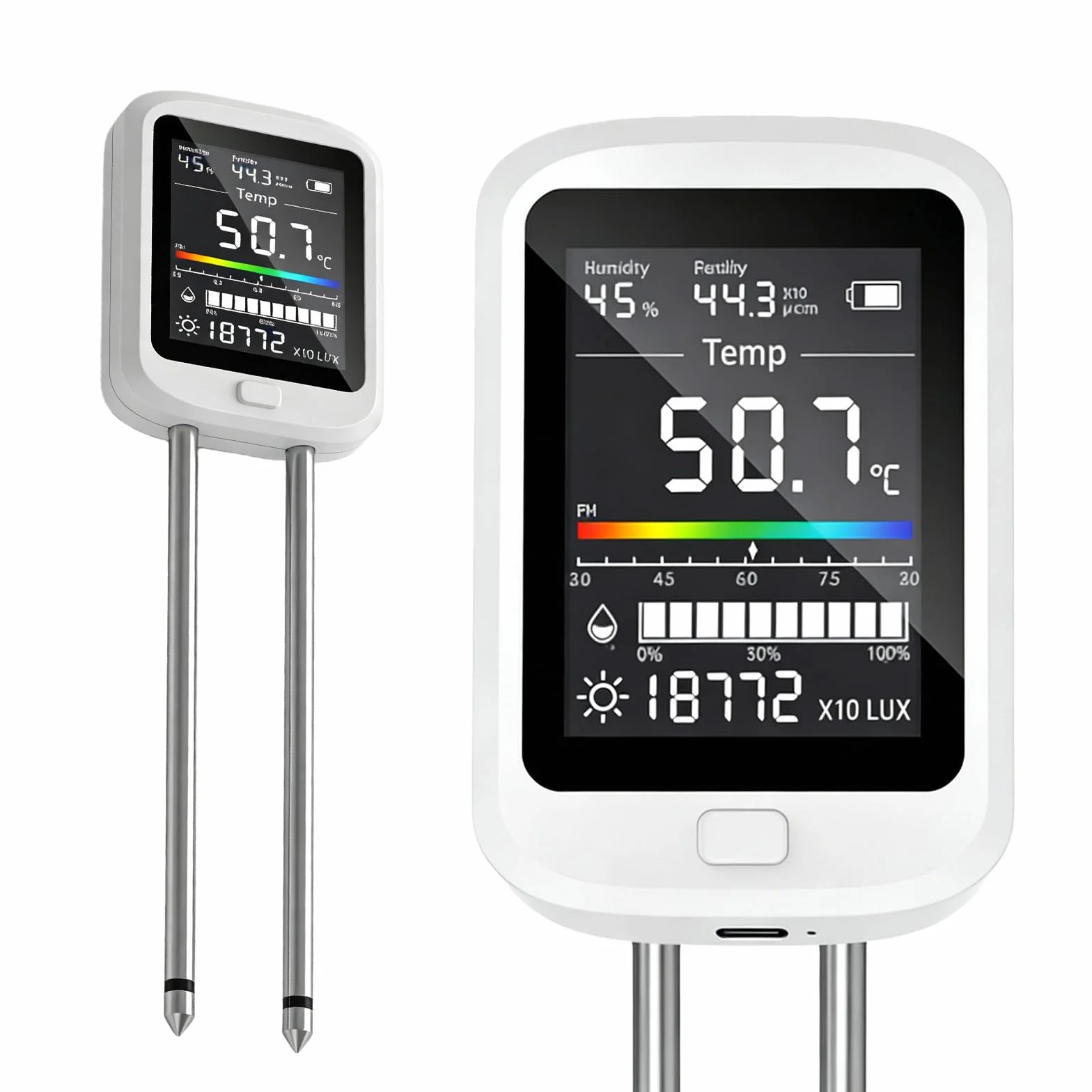 PORFOYO Medidor de PH Tierra, 6 en 1 Medidor de Humedad Plantas, Medidor Digital de Agua y Suelo con Fertilidad del Suelo/Humedad/Valor de PH/Temperatura/Luz Solar/Humedad Ambiental
