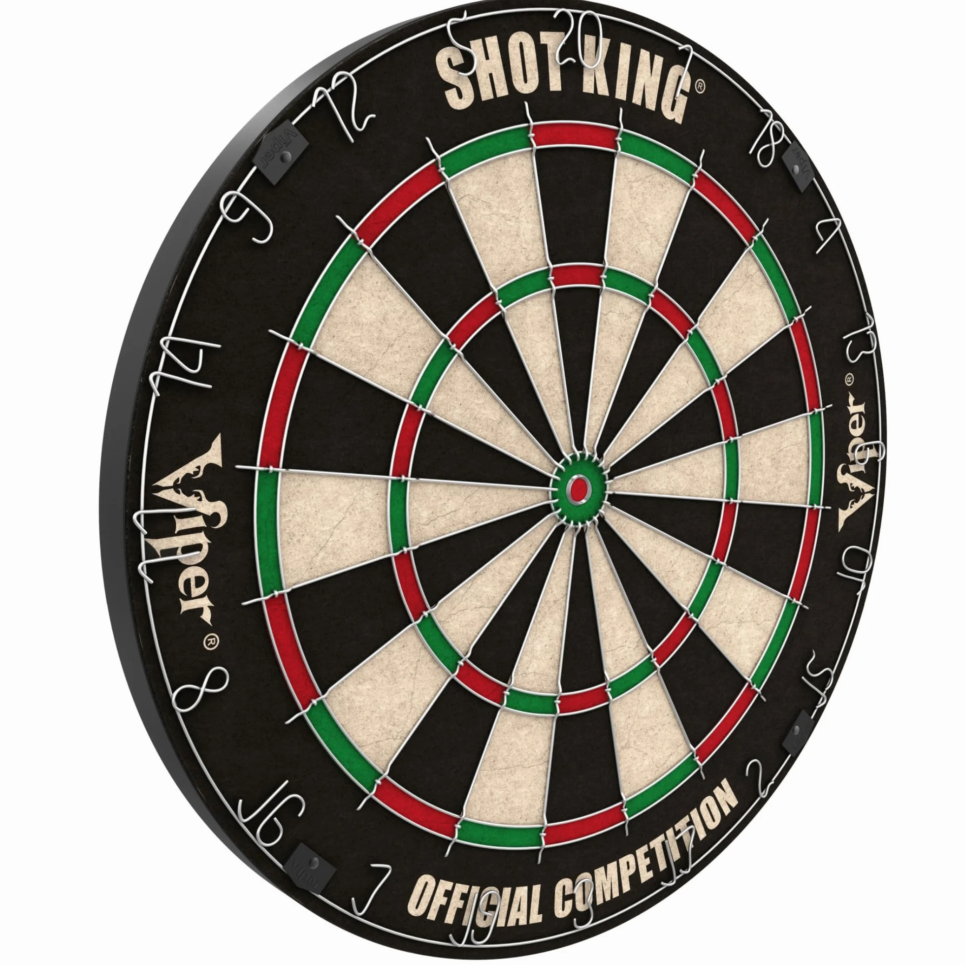 Shot King Regulation Bristle Steel Tip Dartboard Set 17.75 Inch Staple-Free Bullseye Galvanized Metal Spider Wire 6 Darts