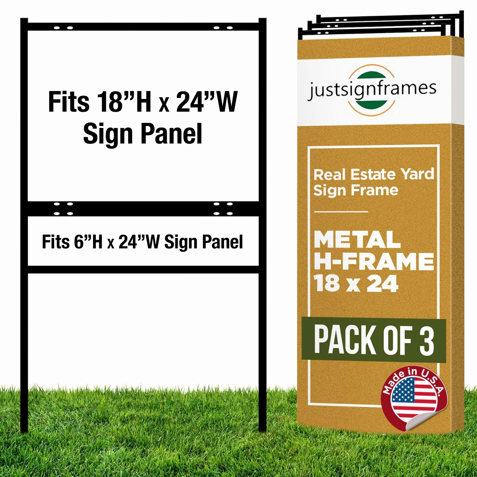 Generic Real Estate Yard Sign - Marco en H de metal, 18 x 24 pulgadas con jinete, color negro (paquete de 3) (C289)