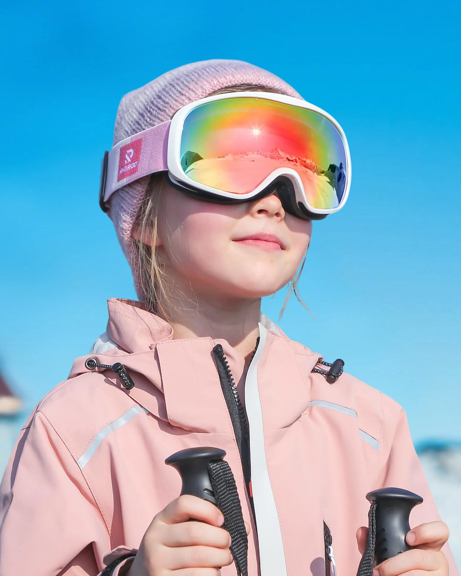 Gafas de Esquí para Niños 3~14 Años OTG Anti-Niebla UV Lente Doble