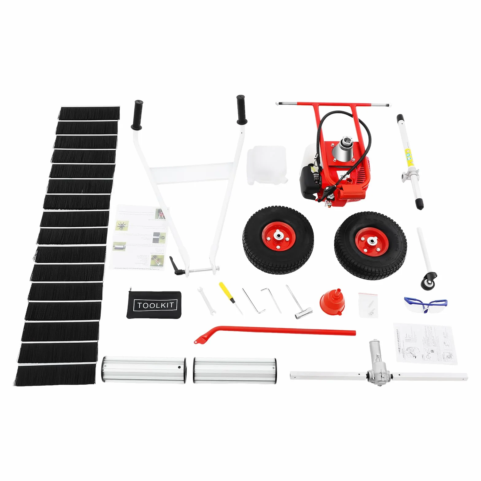 Barredora de gasolina, arranque eléctrico, pala de nieve, 43 cc, 1,7 CV, herramienta de limpieza para césped artificial
