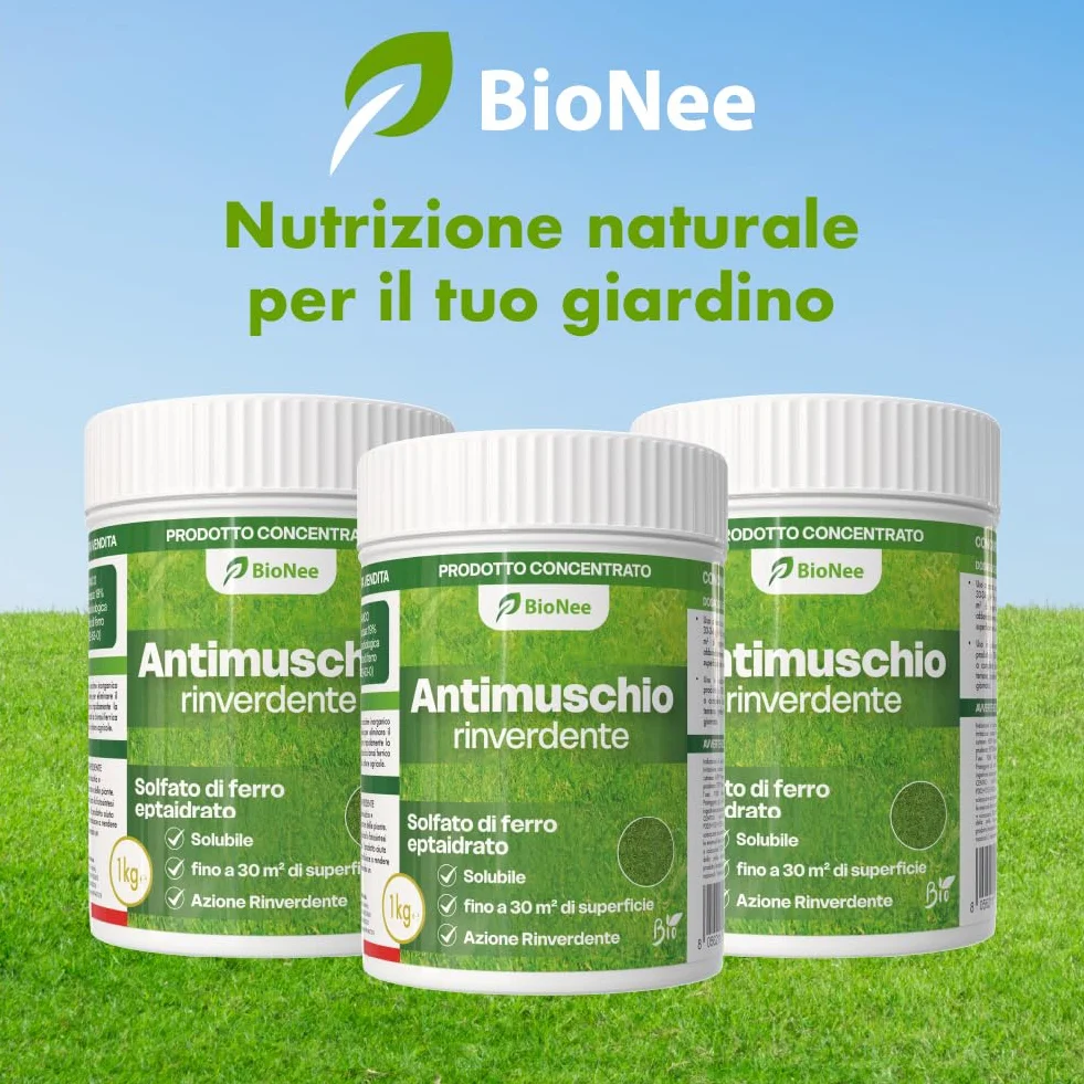 Antimusgo revitalizante 1 kg – Sulfato de hierro concentrado – Acción rápida contra musgo, clorosis férrica y reverdecimiento del césped – Permitido en agricultura biológica