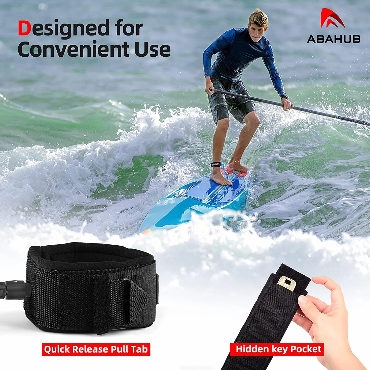 Abahub Sup Leash 10ft Negro/Azul para Adultos
