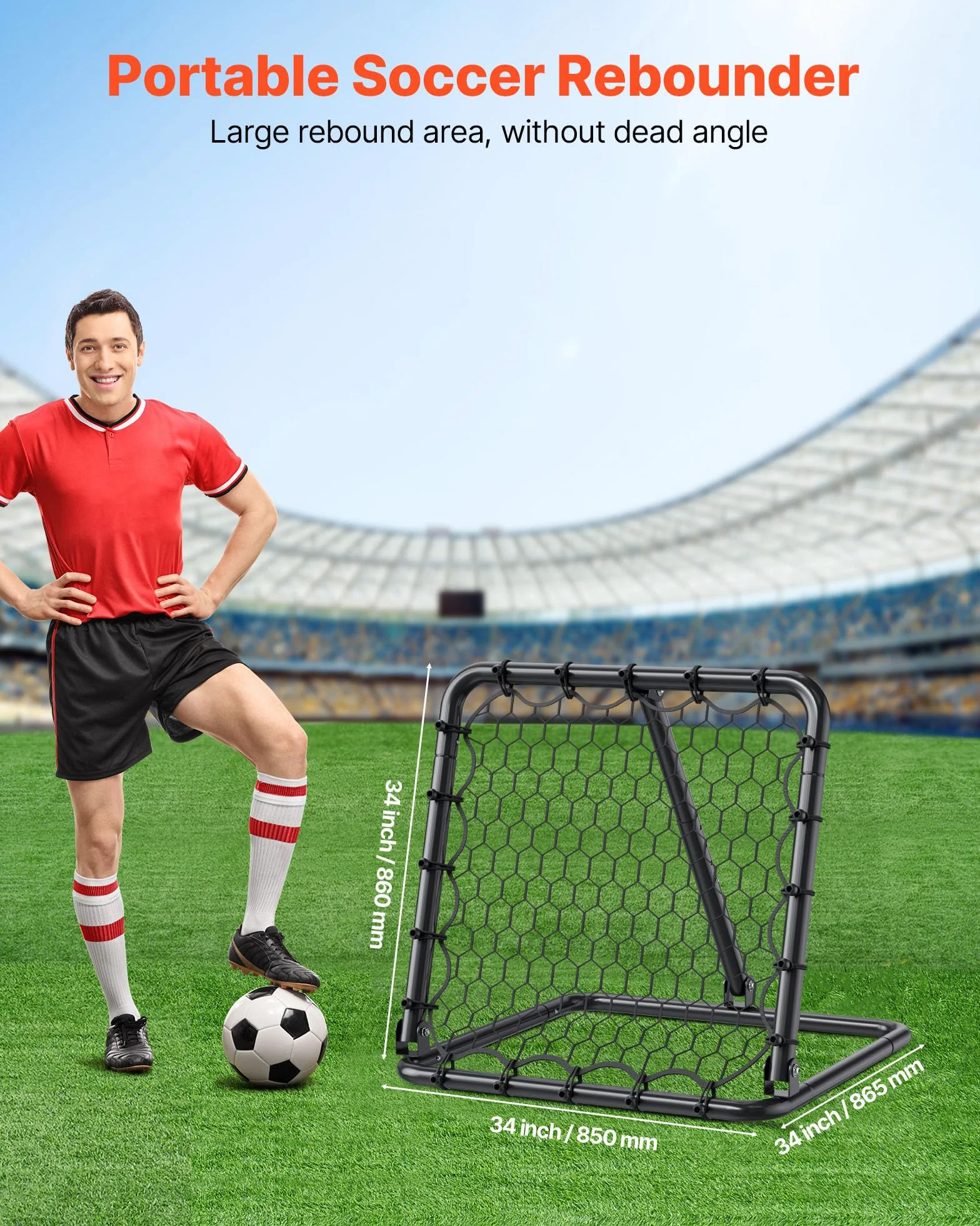 VEVOR Red de Rebote para Fútbol Portátil, Ángulos Ajustables, 850 x 865 x 860 mm