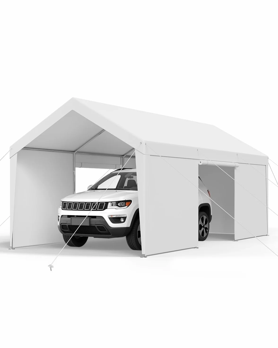 VEVOR Cochera 3,05 x 6,09 x 2,87 m Paredes Laterales Puerta Desmontables Marquesina para Coches Resistente Rayos UV Agua Blanco