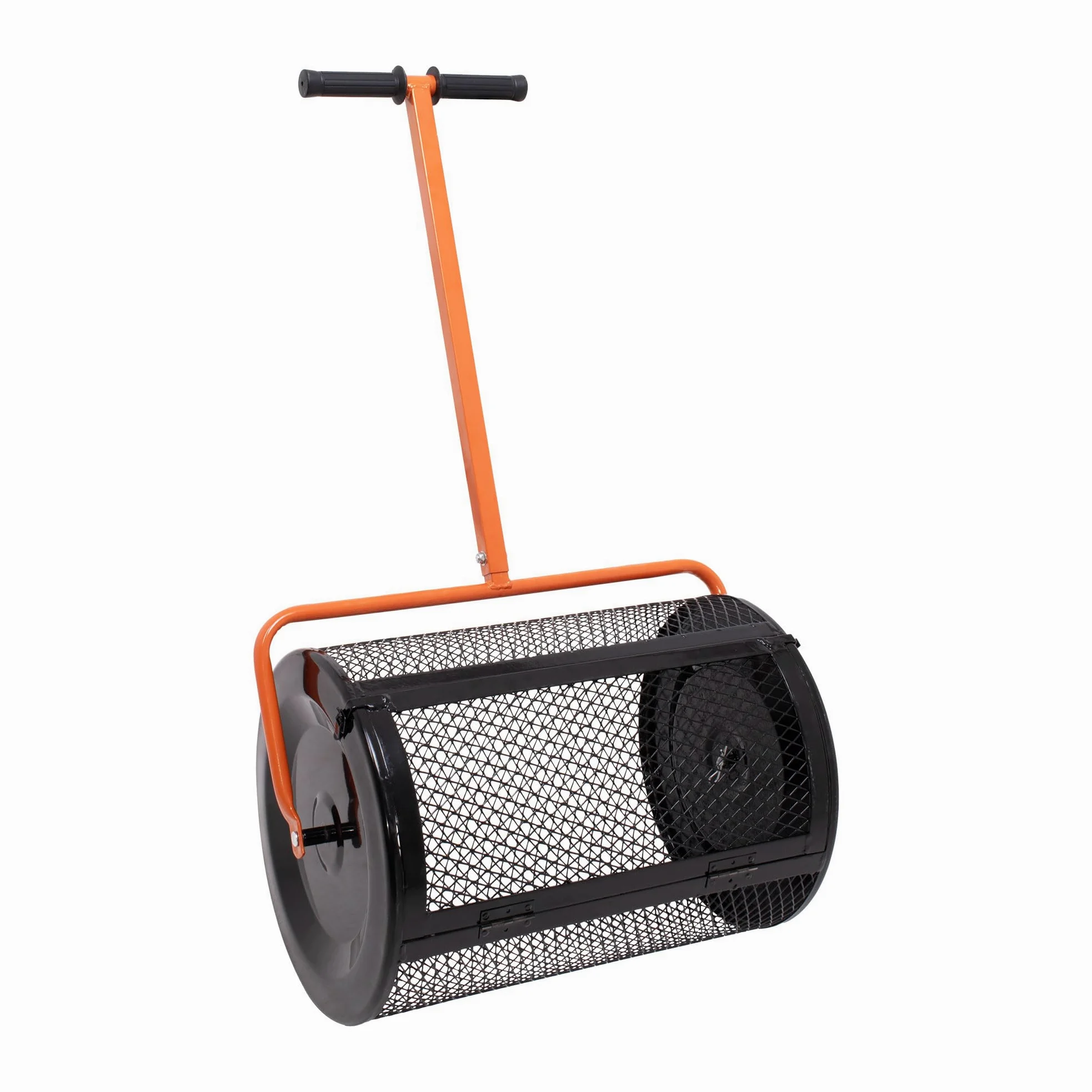 BOUDECH Spreader – Esparcidor de rodillo de jardín 60 x 107 x 39,5 cm para abono y siembra, jaula de metal naranja