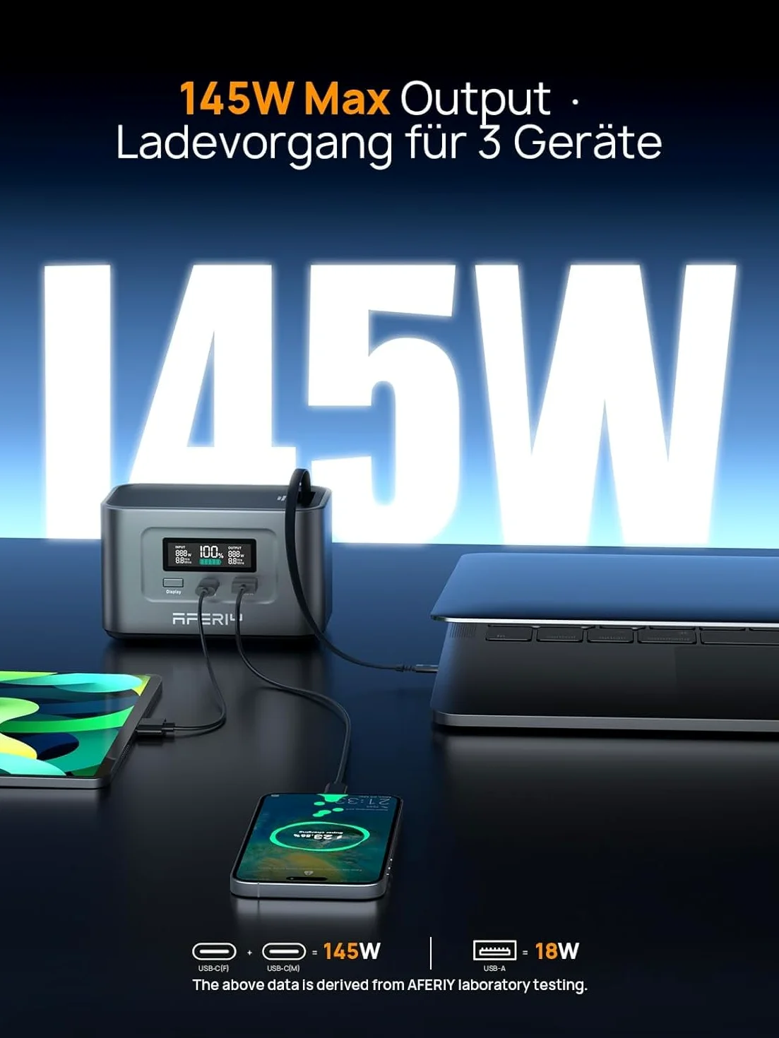 AFERIY 145W Estación De EnergíA PortáTil, BateríA Lifepo4 De 99,2 Wh/31000 mAh, 3 Puertos, ProteccióN De Seguridad 6 En 1, Generador Solar De 100 W para Viajes, Acampadas Y Emergencias | Compacto, sostener en una mano, carga rápida Dual USB-C PD3.0, prote