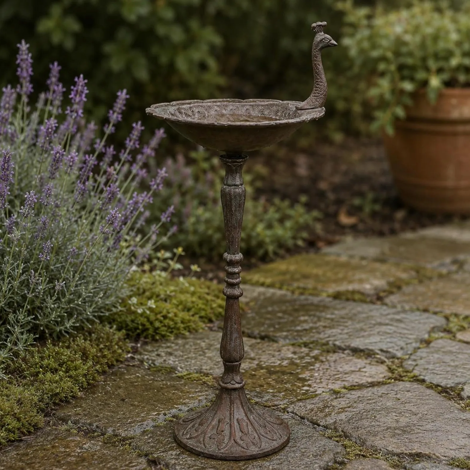 Comedero Aves Metal Decorativo Comedero Aves Pie Base Acampanada Adorno Jardín para Patio