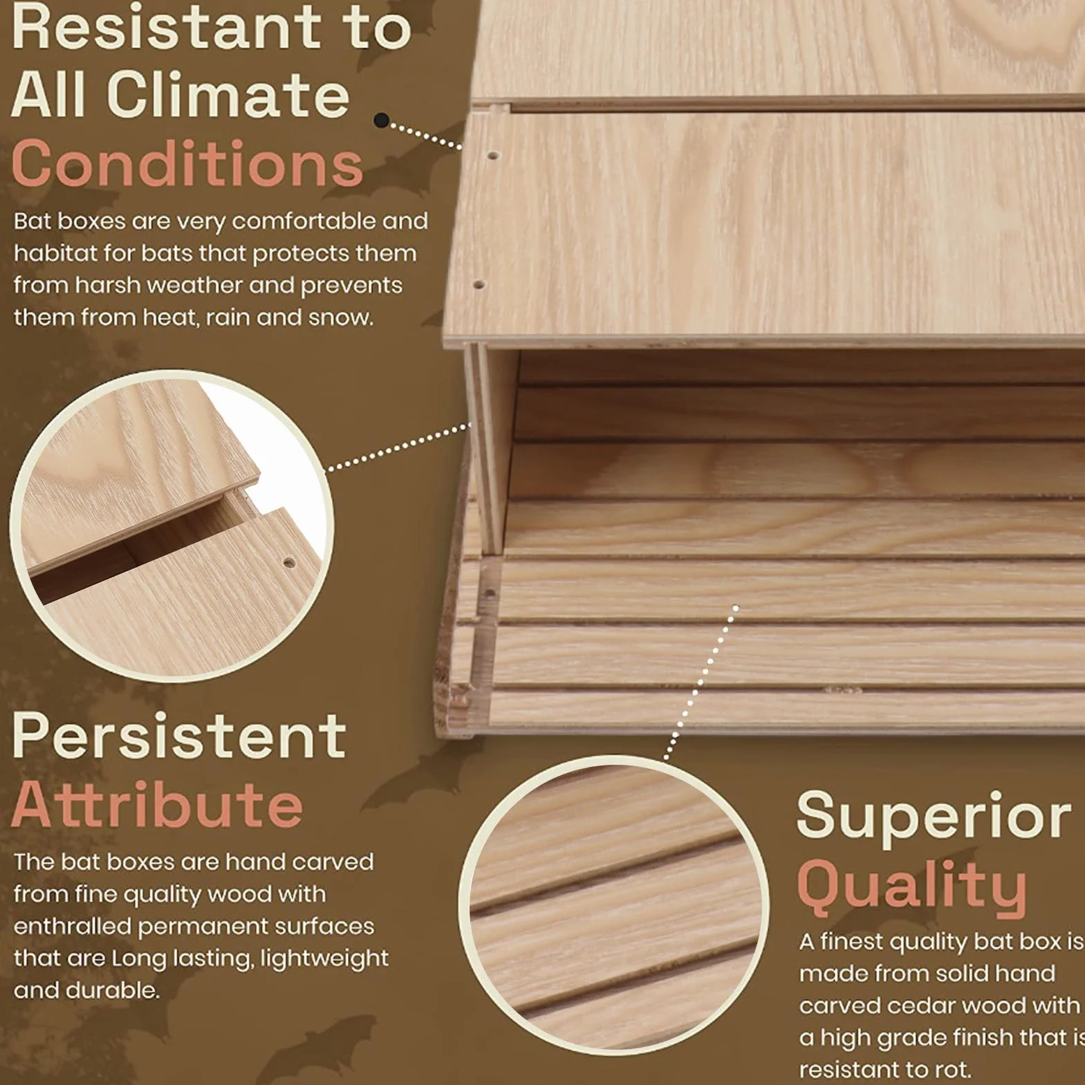 JUOPZKENN Casa para Murciélagos para Exteriores, Cámaras Grandes, Kit de Caja para Murciélagos para Exteriores Y árboles, Perfectamente Diseñado para Atraer Murciélagos, Fácil para que los Murciélagos
