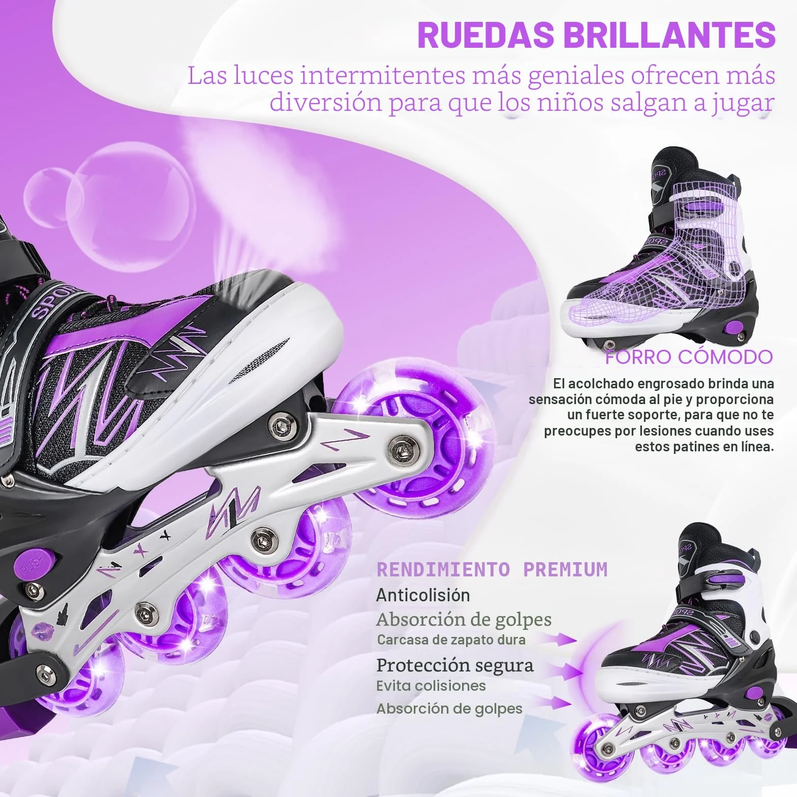 Patines en línea Ajustables para niños con Ruedas de iluminación, Principiantes, Juegos al Aire Libre