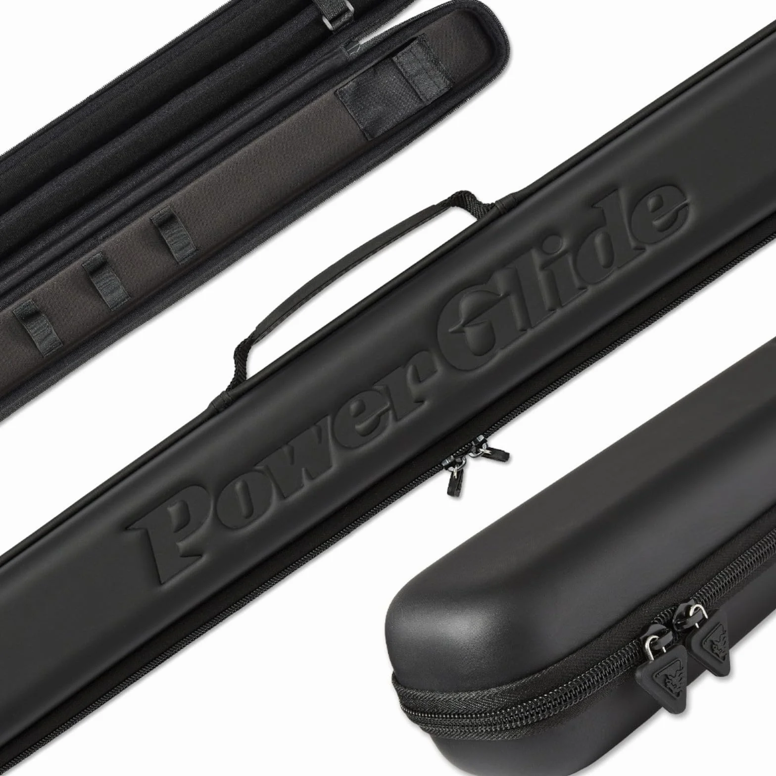 POWERGLIDE Snooker Pool Billiard Cue Case Svartur EVA Handle Shoulder Strap Protective Foam Interior 2-Piece