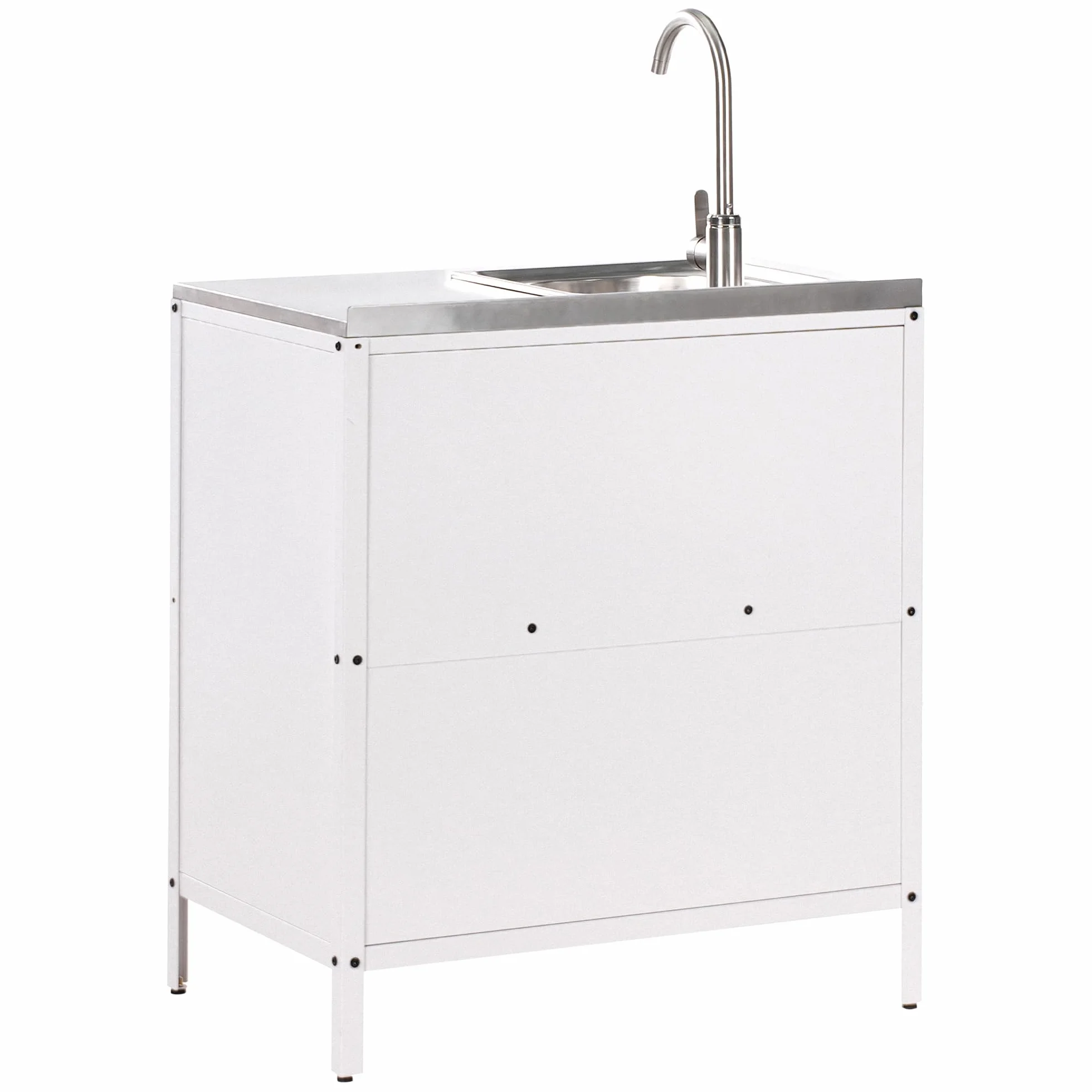 Beliani Conjunto de Cocina 2 Piezas de Exterior Acero Inoxidable Isla de Cocina y Armario con Fregadero Monomando Blanco Vilama