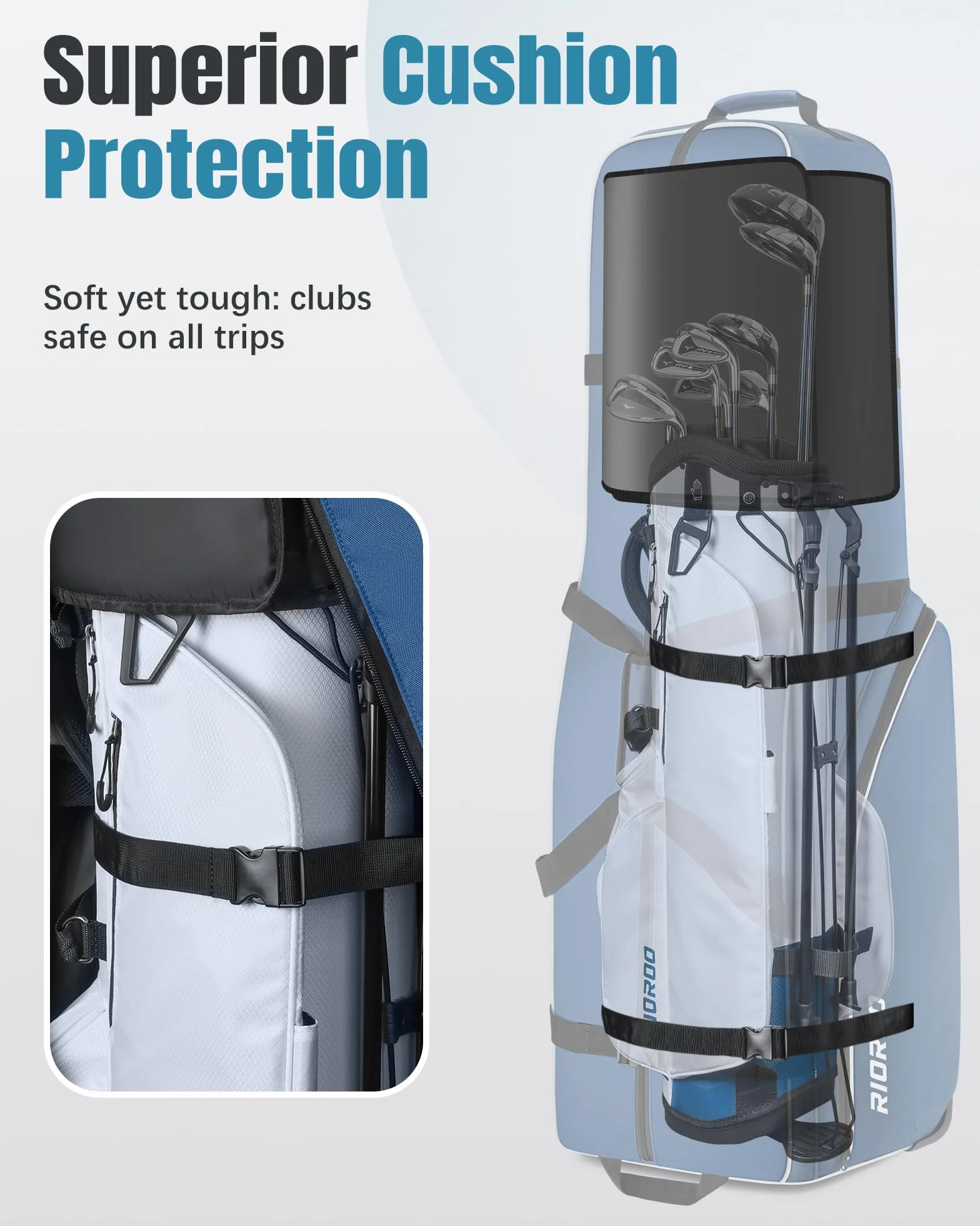 Bolsa de Viaje de Golf con Ruedas Impermeable Oxford Resistente al Desgaste Estuche Acolchado Duradero
