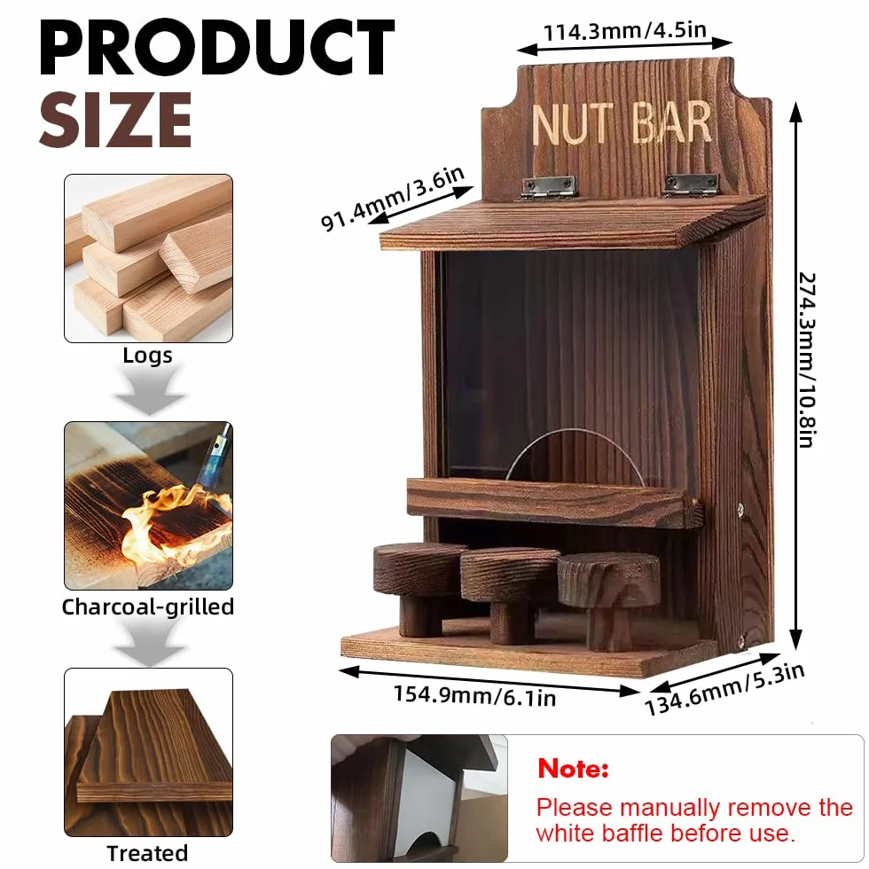 NAVESO Comedero de madera para ardillas, caja de anidación para maíz, cacahuetes, comedero de ardillas solo para ardillas, caja de casa de ardillas para jardín exterior, patio, decoración de porche