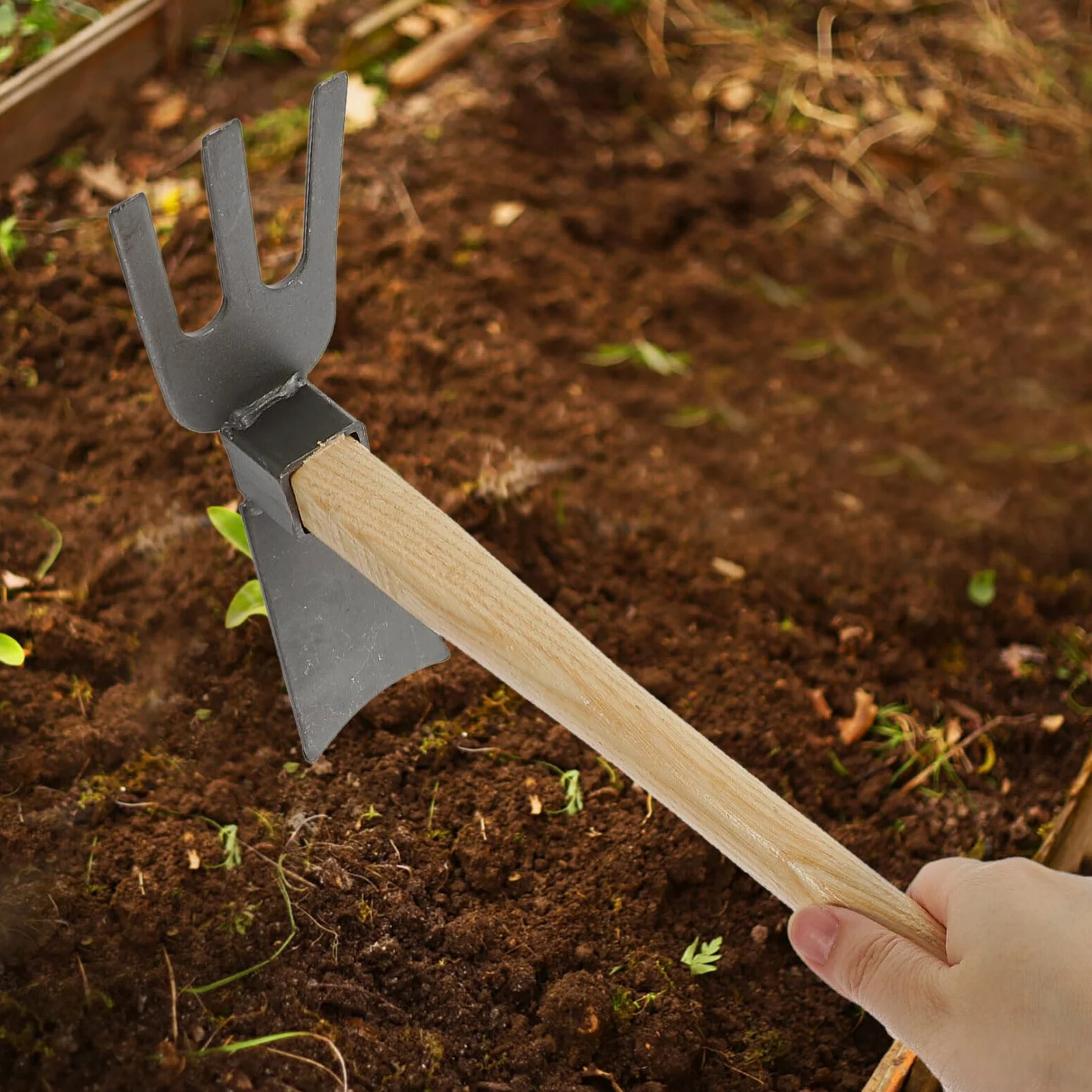 SUPVOX Rastrillo De Cultivador Y Azada Forjada 2 Piezas De Azada Pequeña para Arrancar Mini Azada con Mango De Madera Herramienta De Excavación De Jardín para Jardinería Prospección